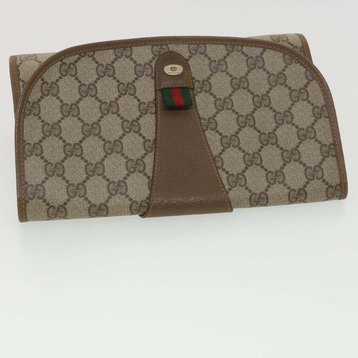 GUCCI GG Canvas Web Sherry Line Clutch Bag Beige Red Green 89.01.030 Auth ny215