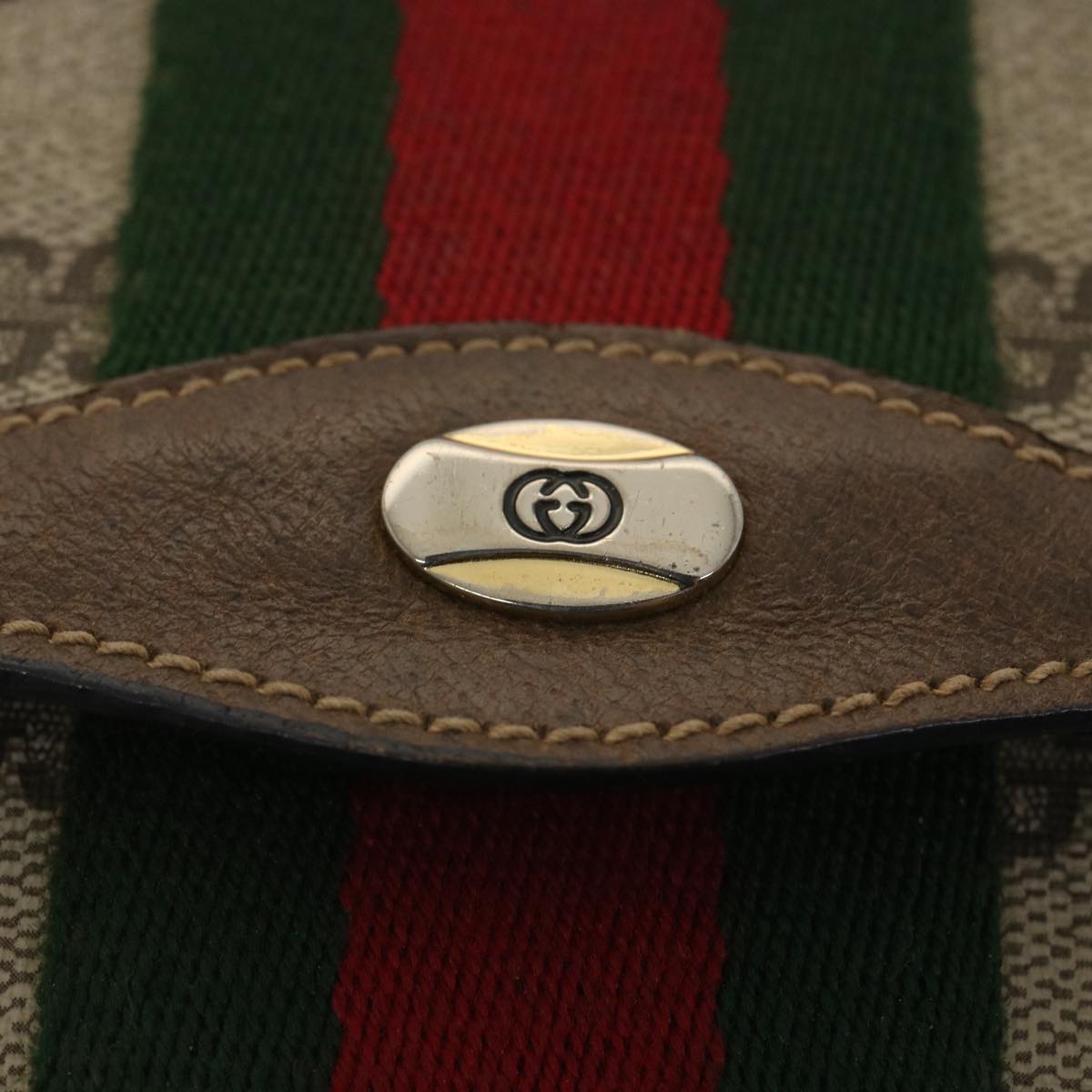 GUCCI GG Canvas Web Sherry Line Clutch Bag Beige Red Green 89.01.007 Auth ny216