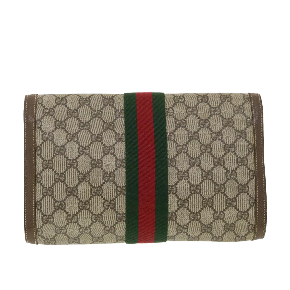 GUCCI GG Canvas Web Sherry Line Clutch Bag Beige Red Green 89.01.007 Auth ny216 - 0
