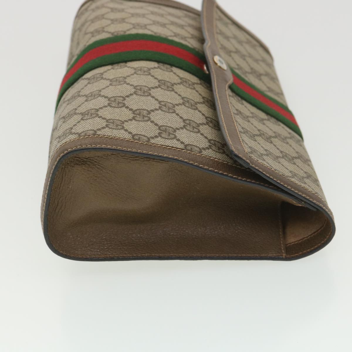 GUCCI GG Canvas Web Sherry Line Clutch Bag Beige Red Green 89.01.007 Auth ny216