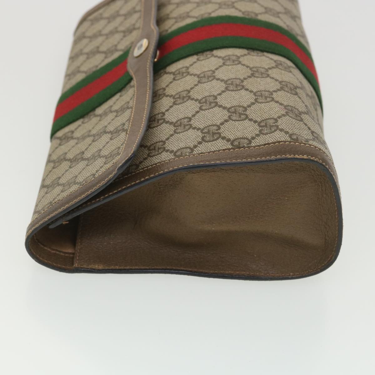 GUCCI GG Canvas Web Sherry Line Clutch Bag Beige Red Green 89.01.007 Auth ny216