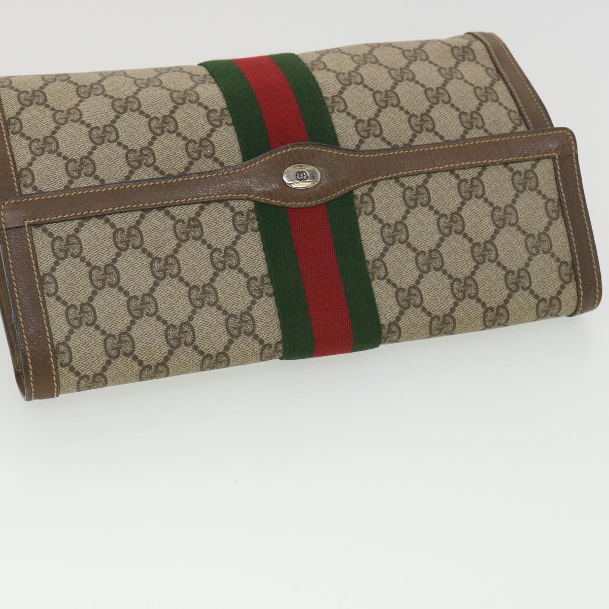 GUCCI GG Canvas Web Sherry Line Clutch Bag Beige Red Green 89.01.007 Auth ny216