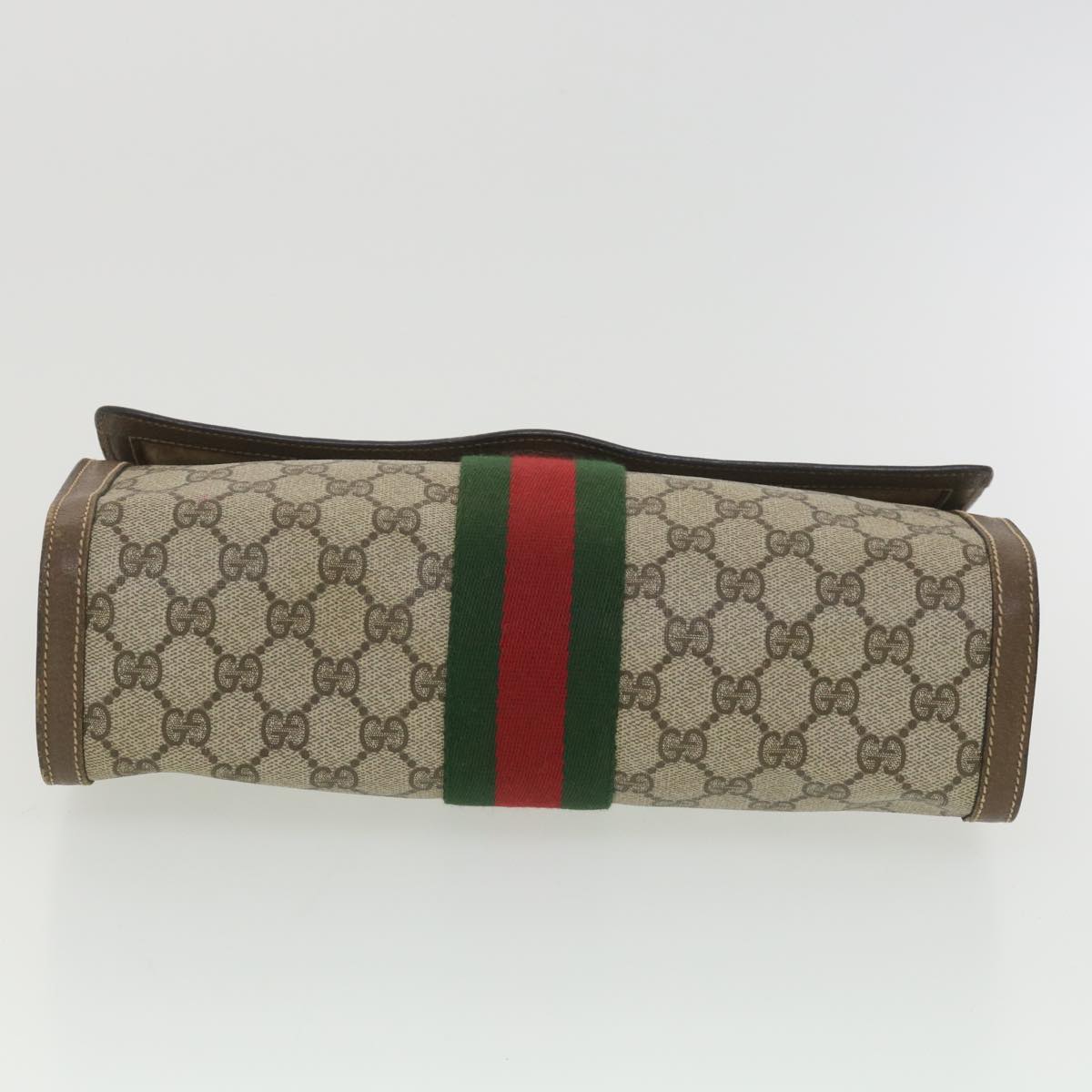 GUCCI GG Canvas Web Sherry Line Clutch Bag Beige Red Green 89.01.007 Auth ny216