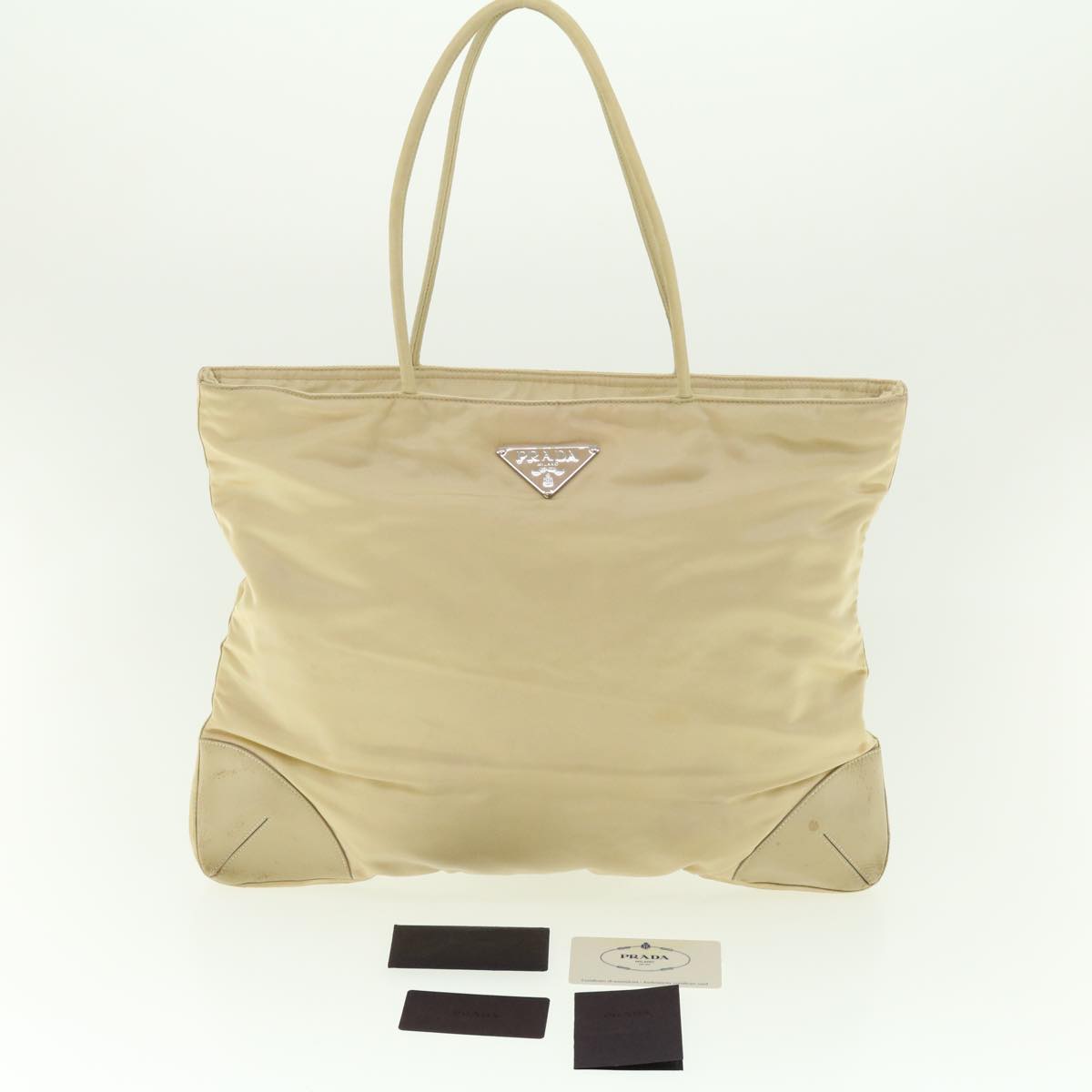 PRADA Shoulder Bag Nylon Beige Auth ny228