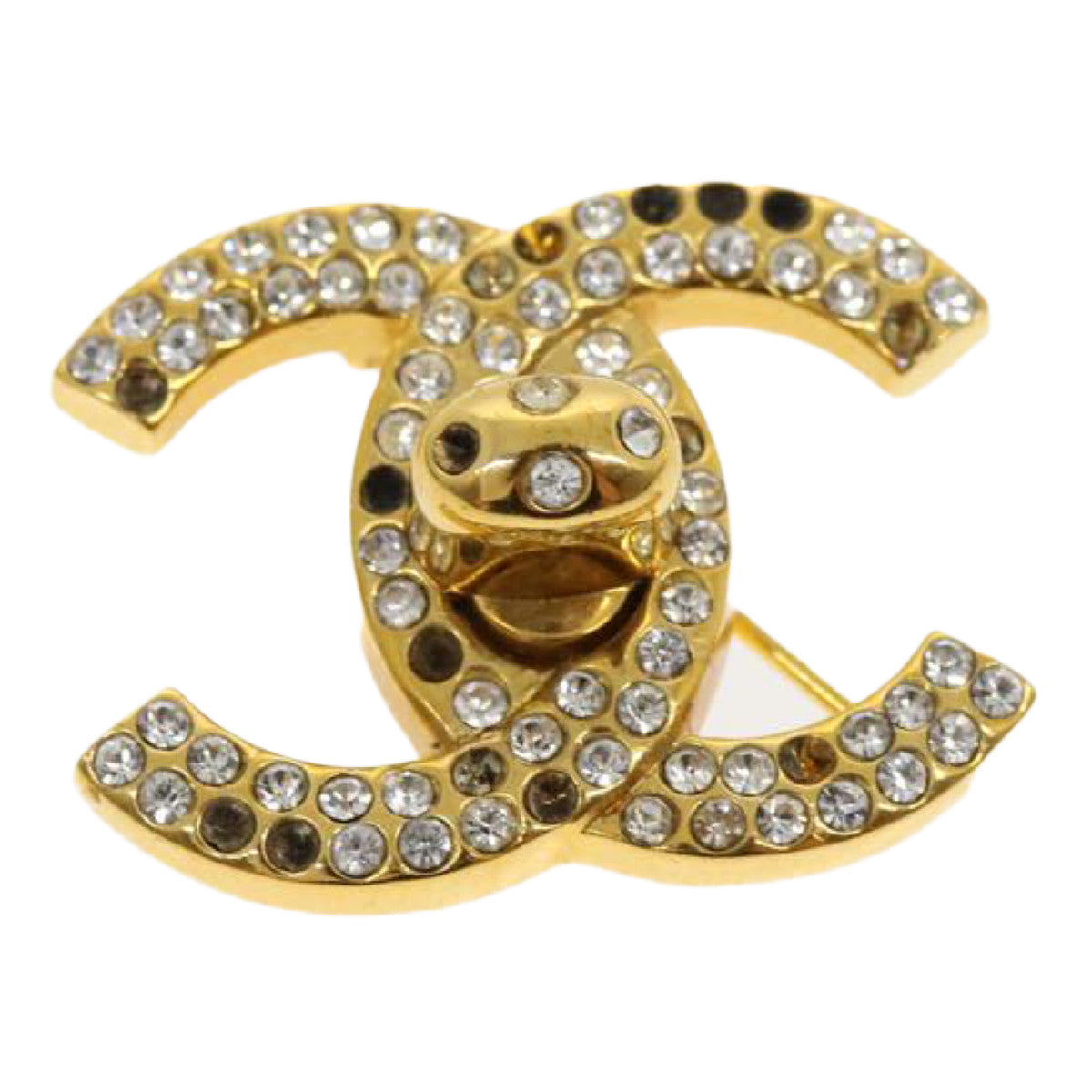 CHANEL COCO Mark Brooch Metal stone Gold CC Auth pt3102