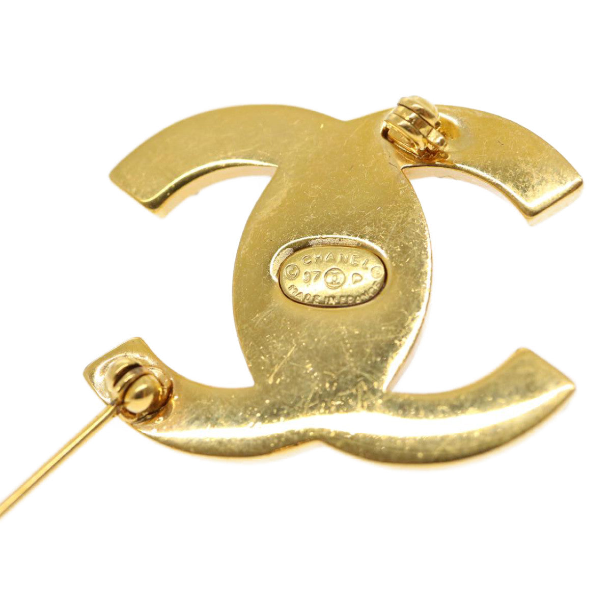 CHANEL COCO Mark Brooch Metal stone Gold CC Auth pt3102