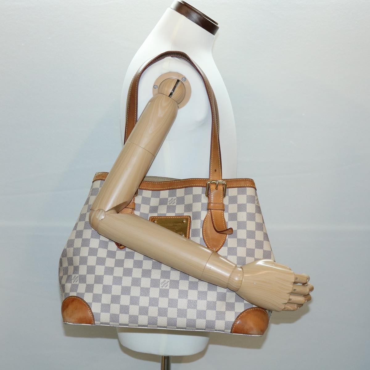 LOUIS VUITTON Damier Azur Hampstead MM Tote Bag N51206 LV Auth pt3159