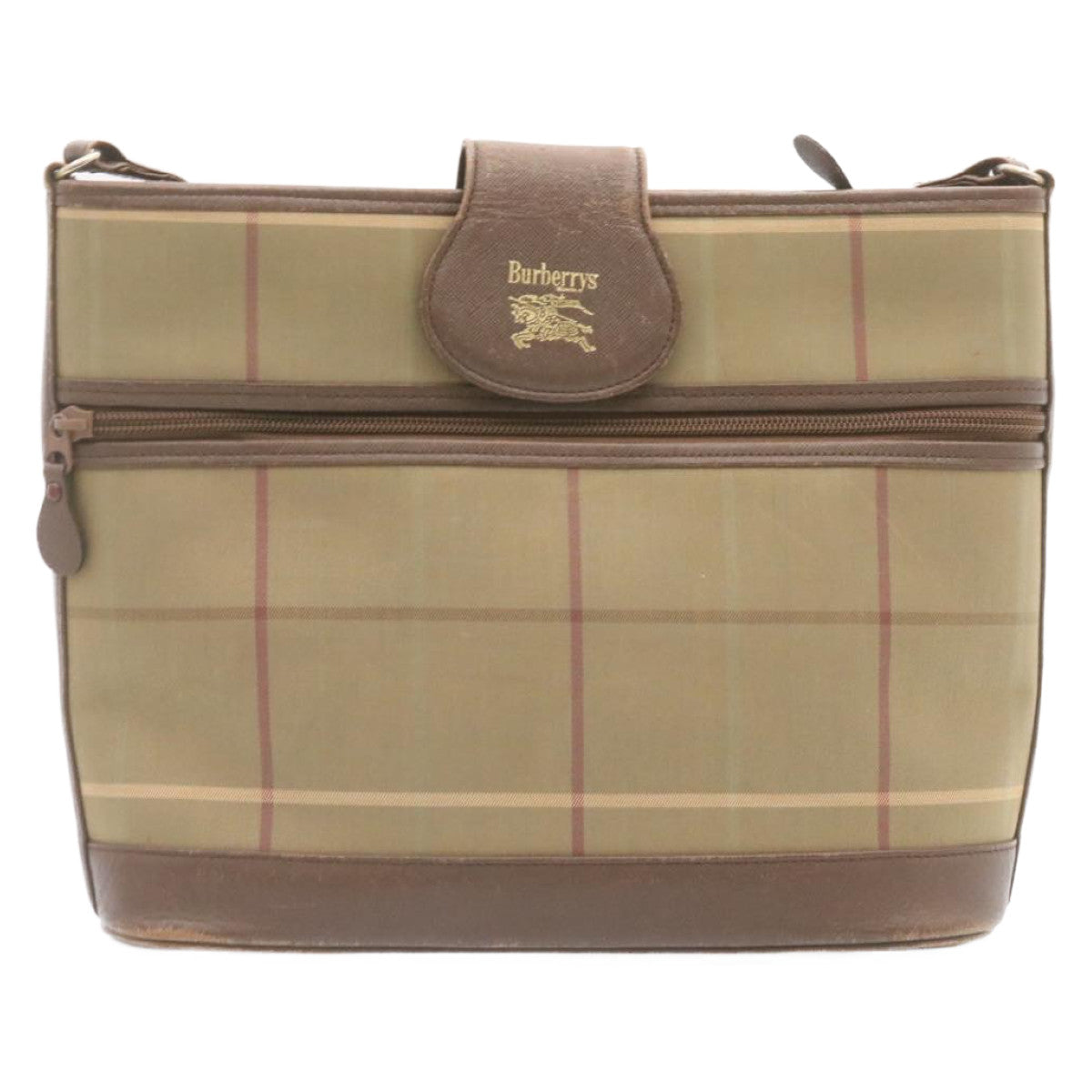 Burberrys Nova Check Shoulder Bag Canvas Khaki Brown Auth q018 - 0