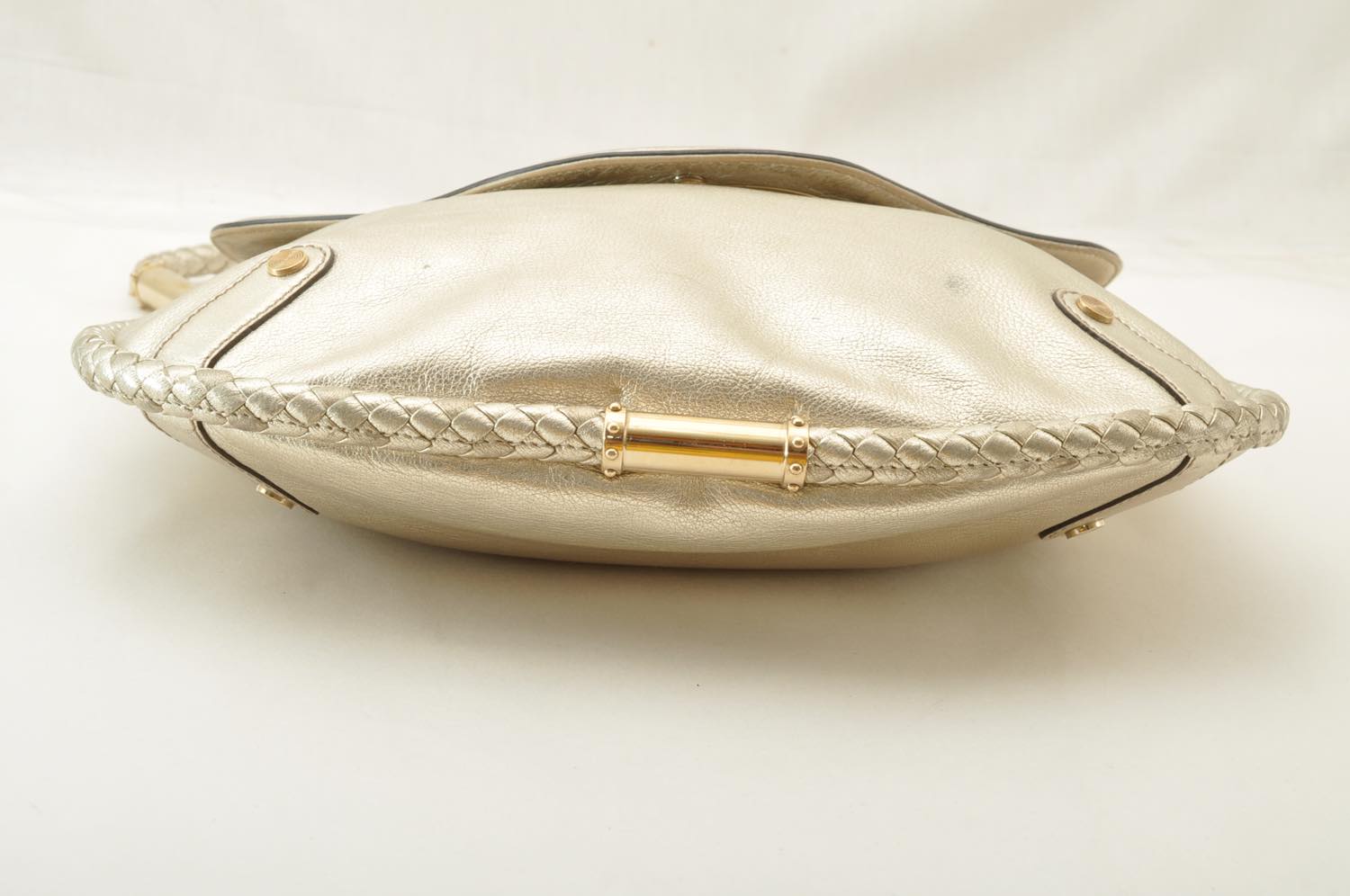 GUCCI Interlocking Fringe Shoulder Bag Leather Champagne Gold 167732 Auth rd106
