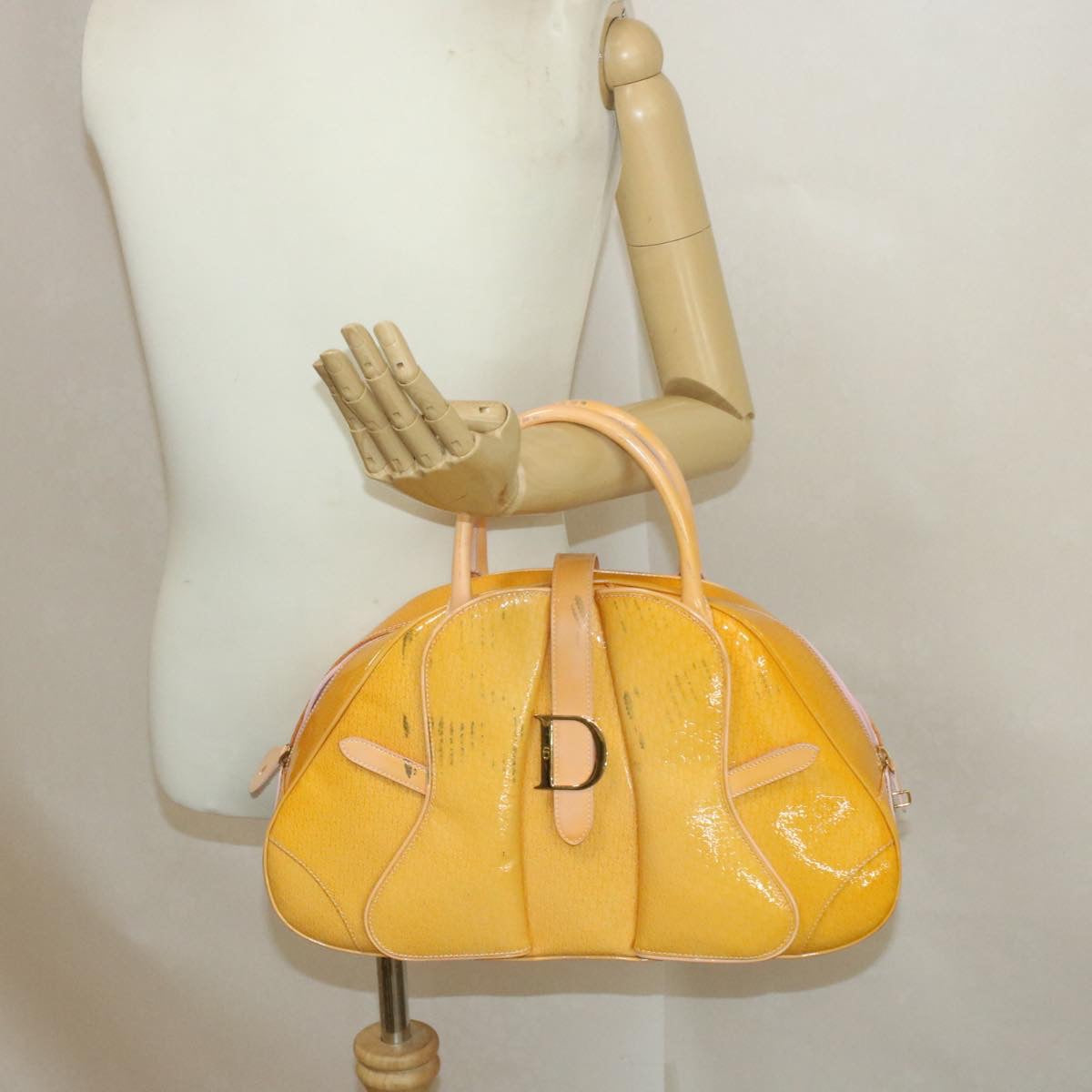 Christian Dior Trotter Canvas Hand Bag Patent Leather Orange Pink Auth rd1061