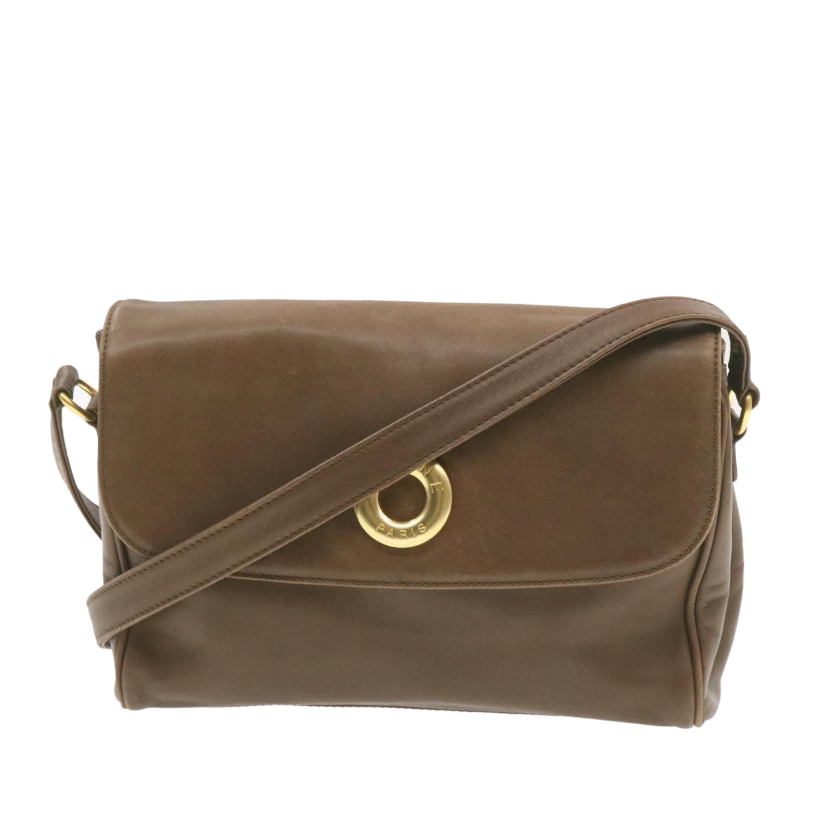 CELINE ring Shoulder Bag Leather Brown Auth rd1551