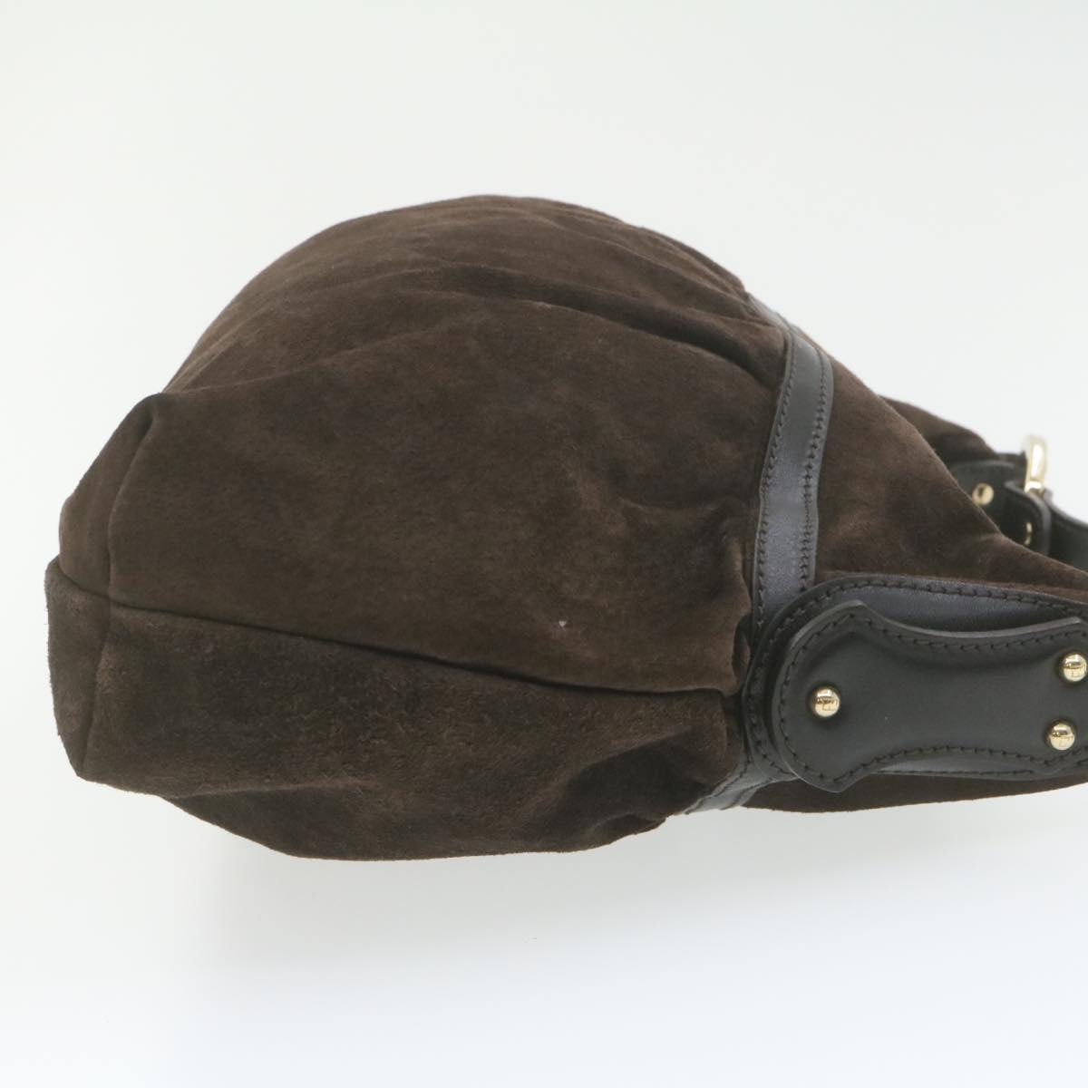 FENDI Suede Shoulder Bag Brown Auth rd1906