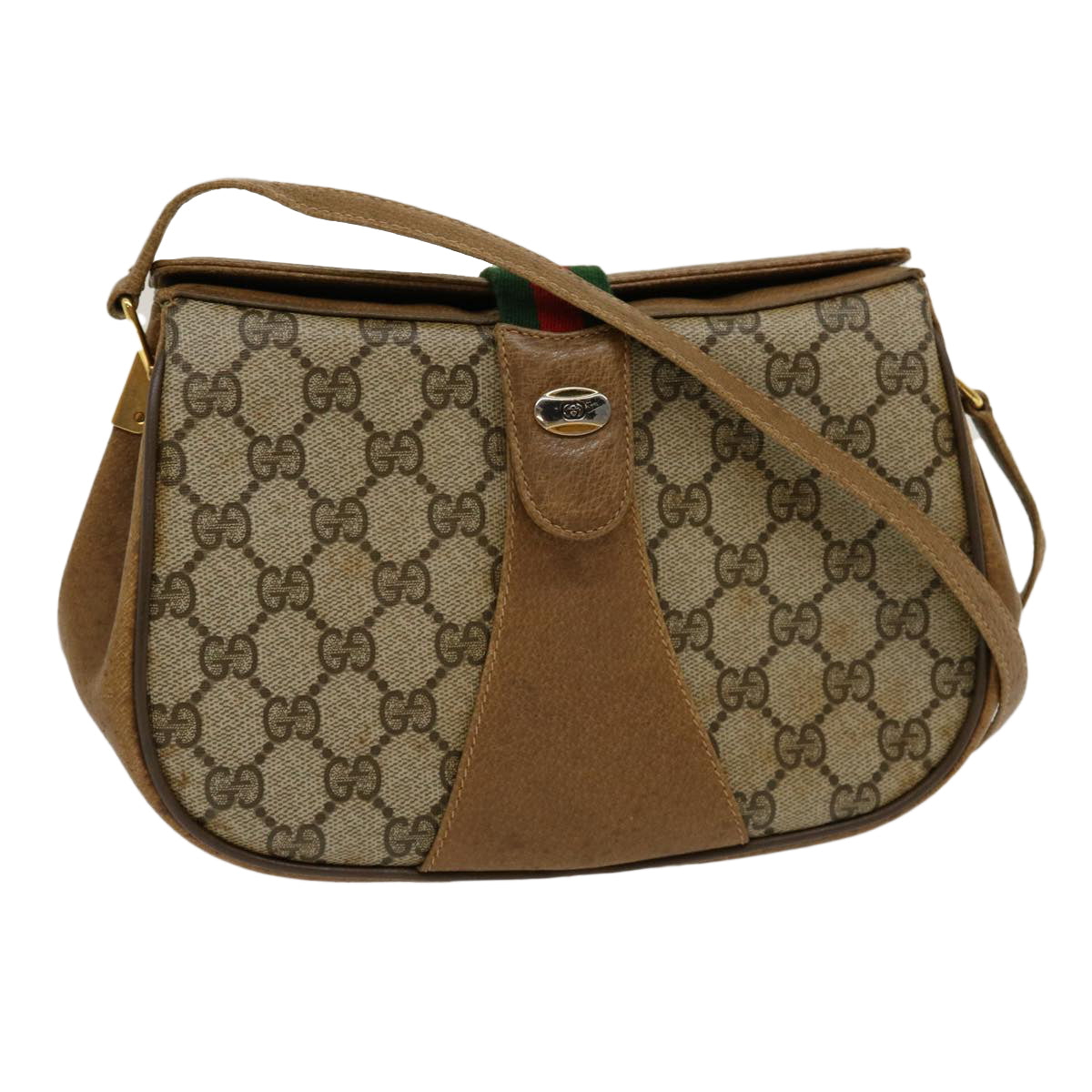GUCCI Web Sherry Line GG Canvas Shoulder Bag Beige Red Green 116 Auth rd2110
