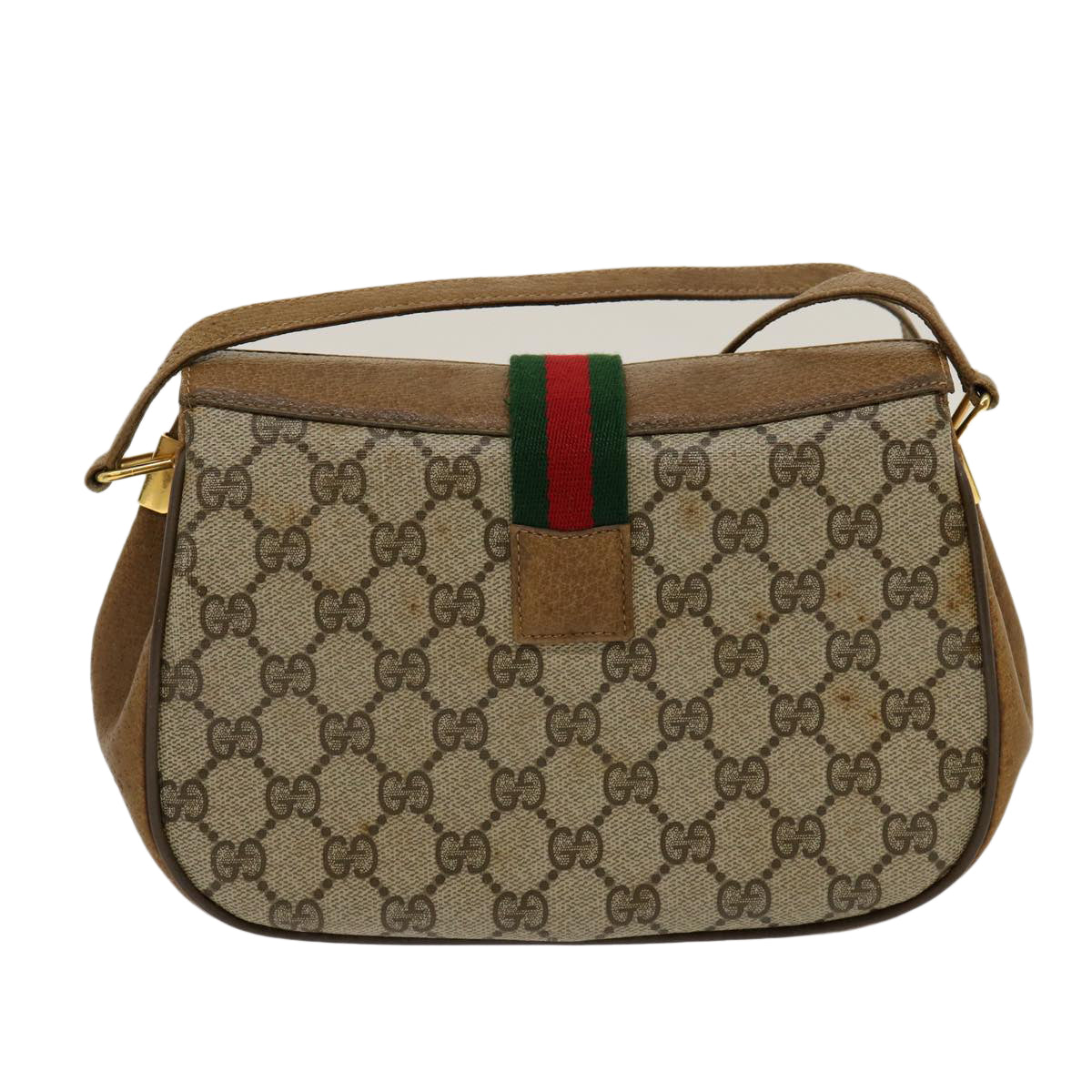 GUCCI Web Sherry Line GG Canvas Shoulder Bag Beige Red Green 116 Auth rd2110 - 0