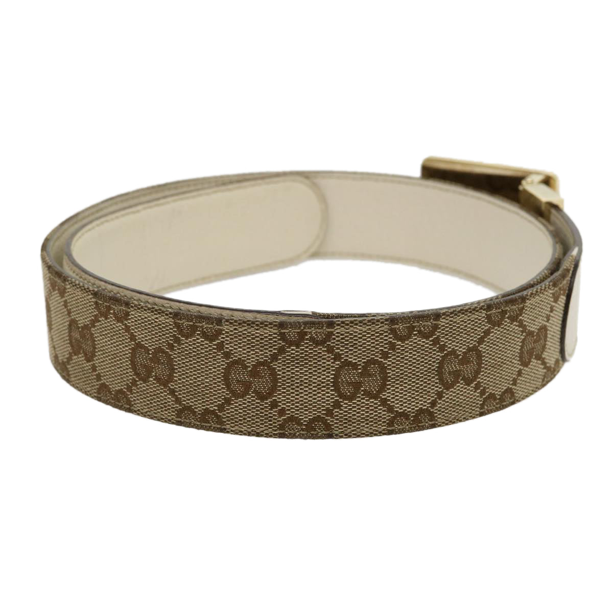 GUCCI GG Canvas Belt Leather Beige White Auth rd2130