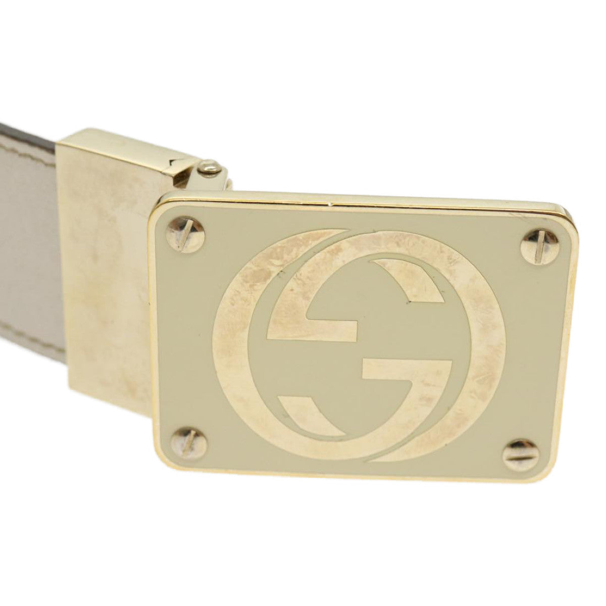GUCCI GG Canvas Belt Leather Beige White Auth rd2130