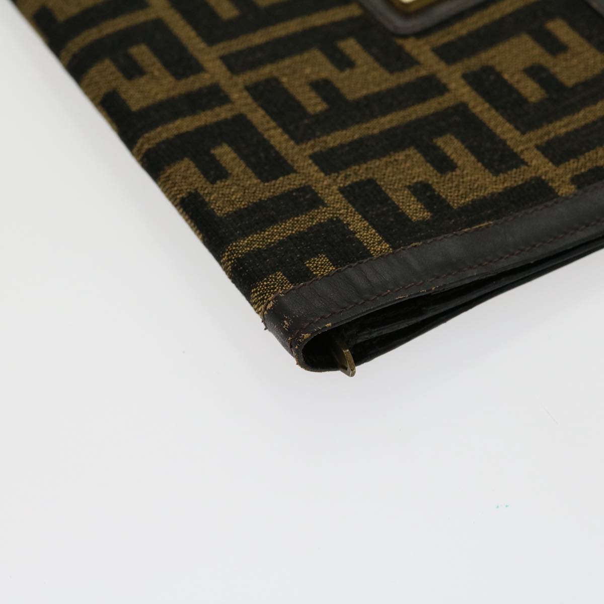 FENDI Zucca Canvas Wallet Brown Black Auth rd2162