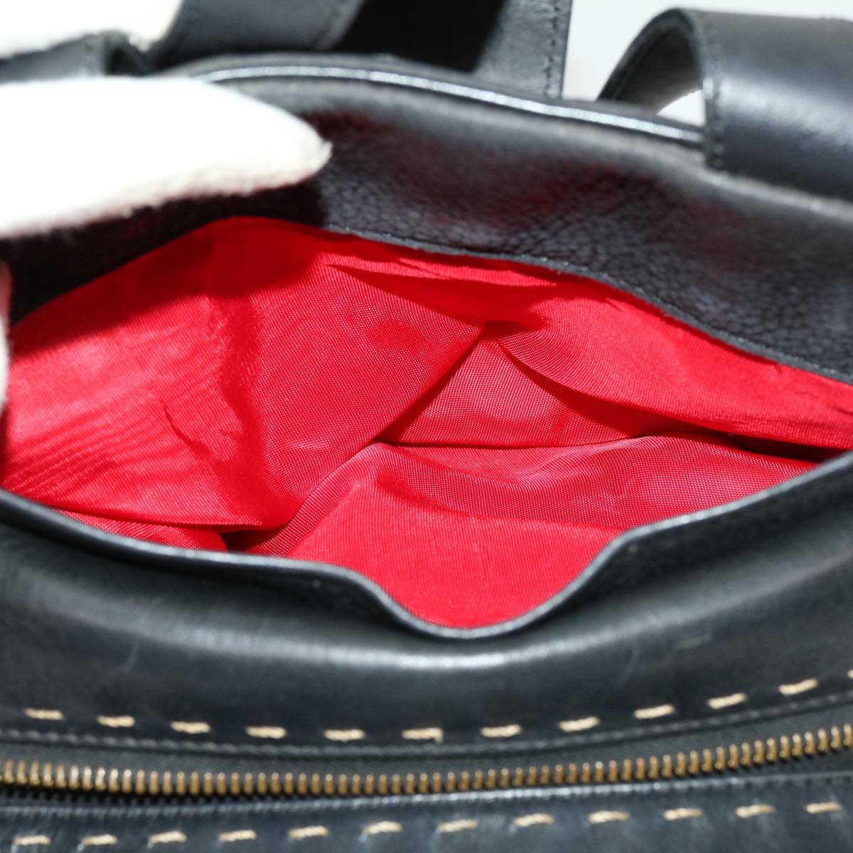 CELINE Hand Bag Leather Black Auth rd2165