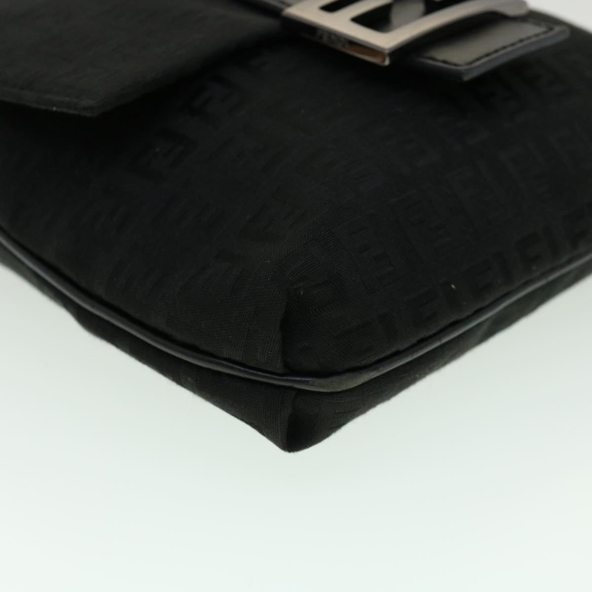 FENDI Zucchino Canvas Mamma Baguette Shoulder Bag Black Auth rd2219