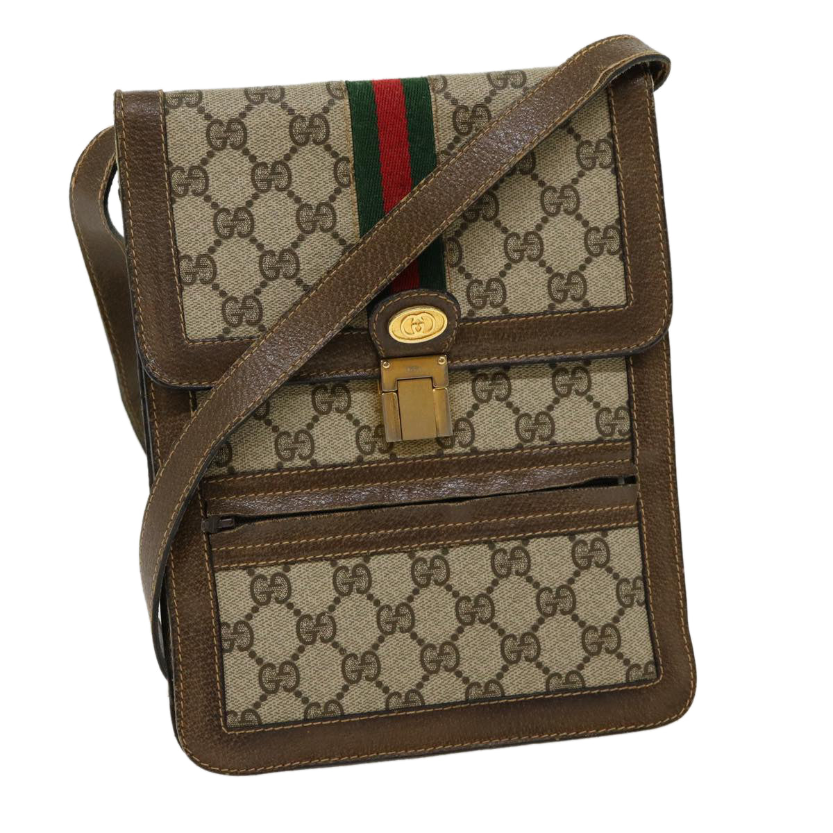 GUCCI GG Canvas Web Sherry Line Shoulder Bag Beige Red Green Auth rd2223