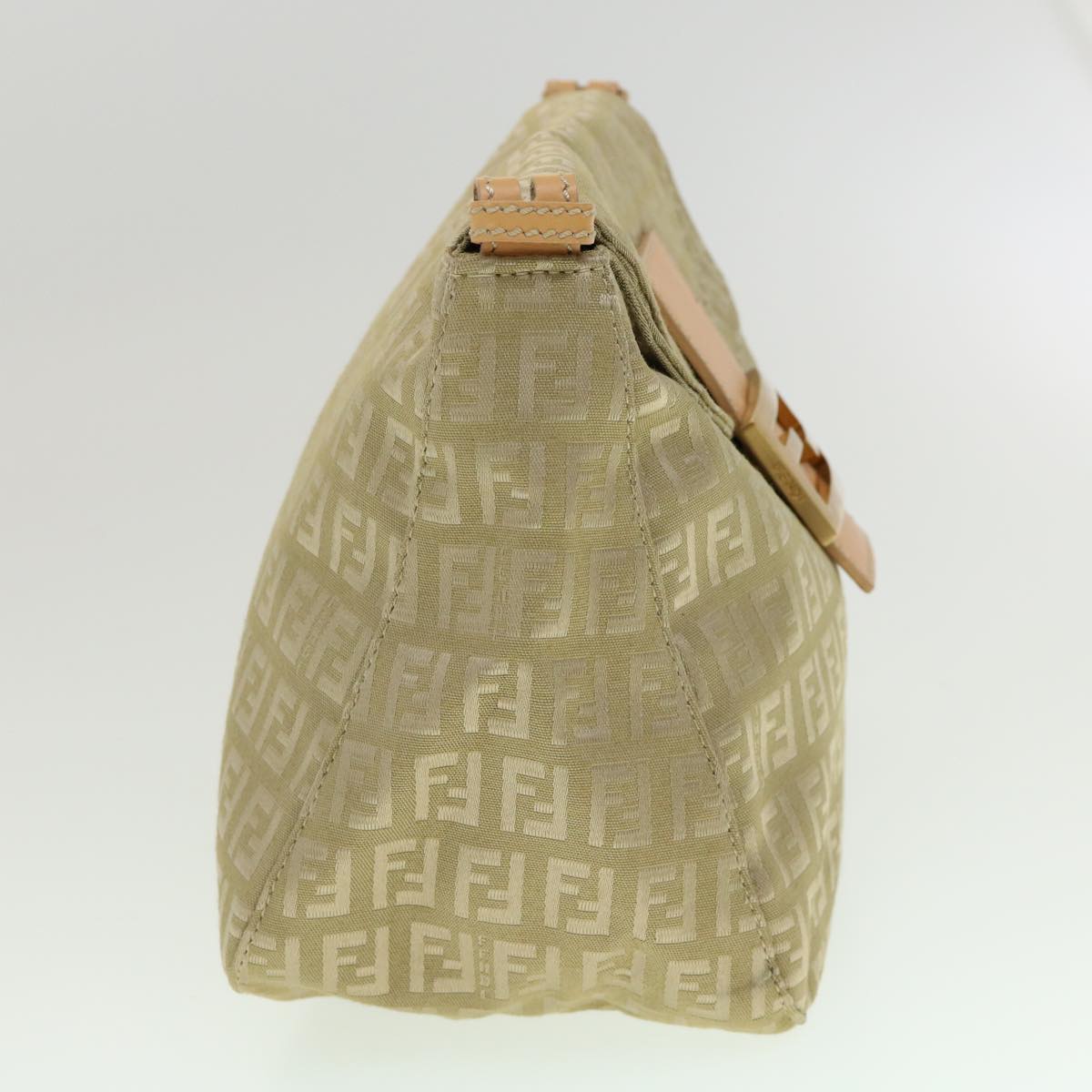 FENDI Zucchino Canvas Shoulder Bag Khaki Auth rd2328