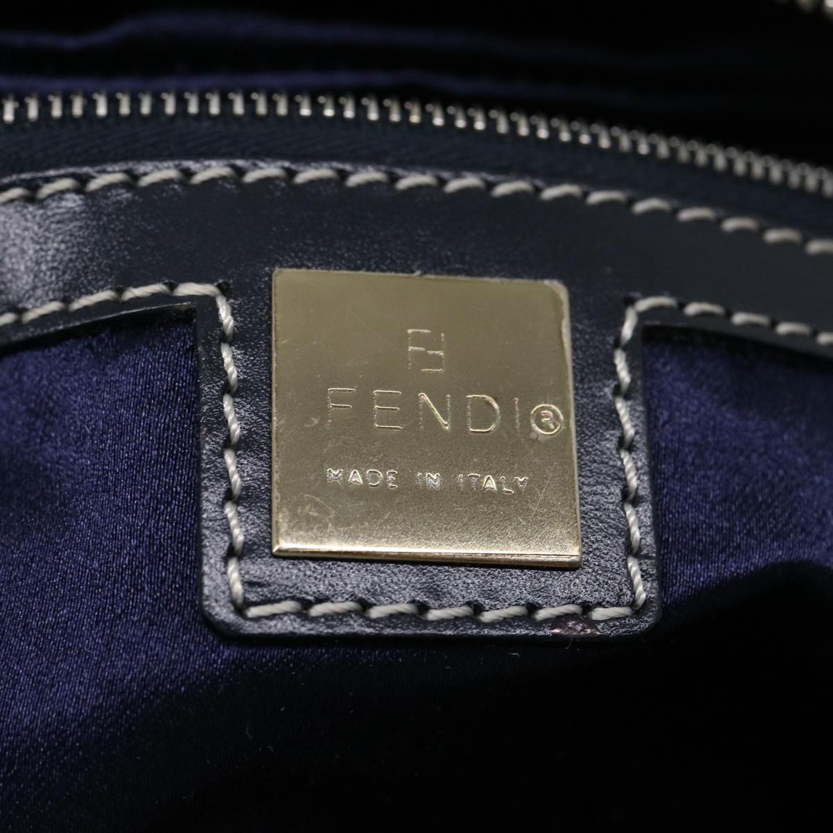 FENDI Zucchino Canvas Hand Bag Navy Auth rd2345