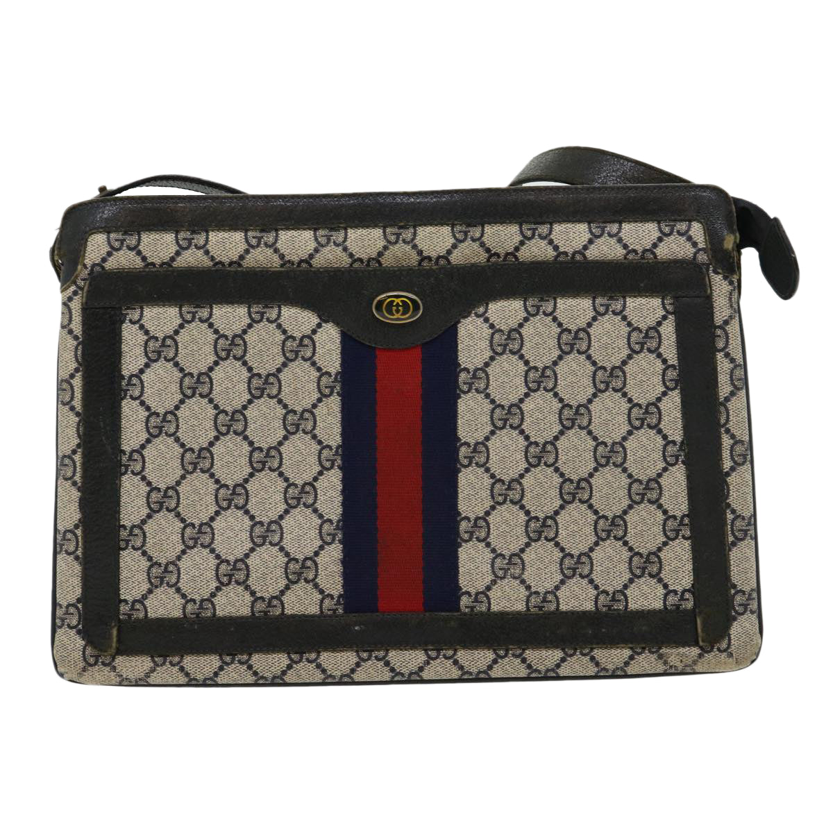 GUCCI GG Canvas Sherry Line Shoulder Bag Beige Red Navy 1402013 Auth rd2346