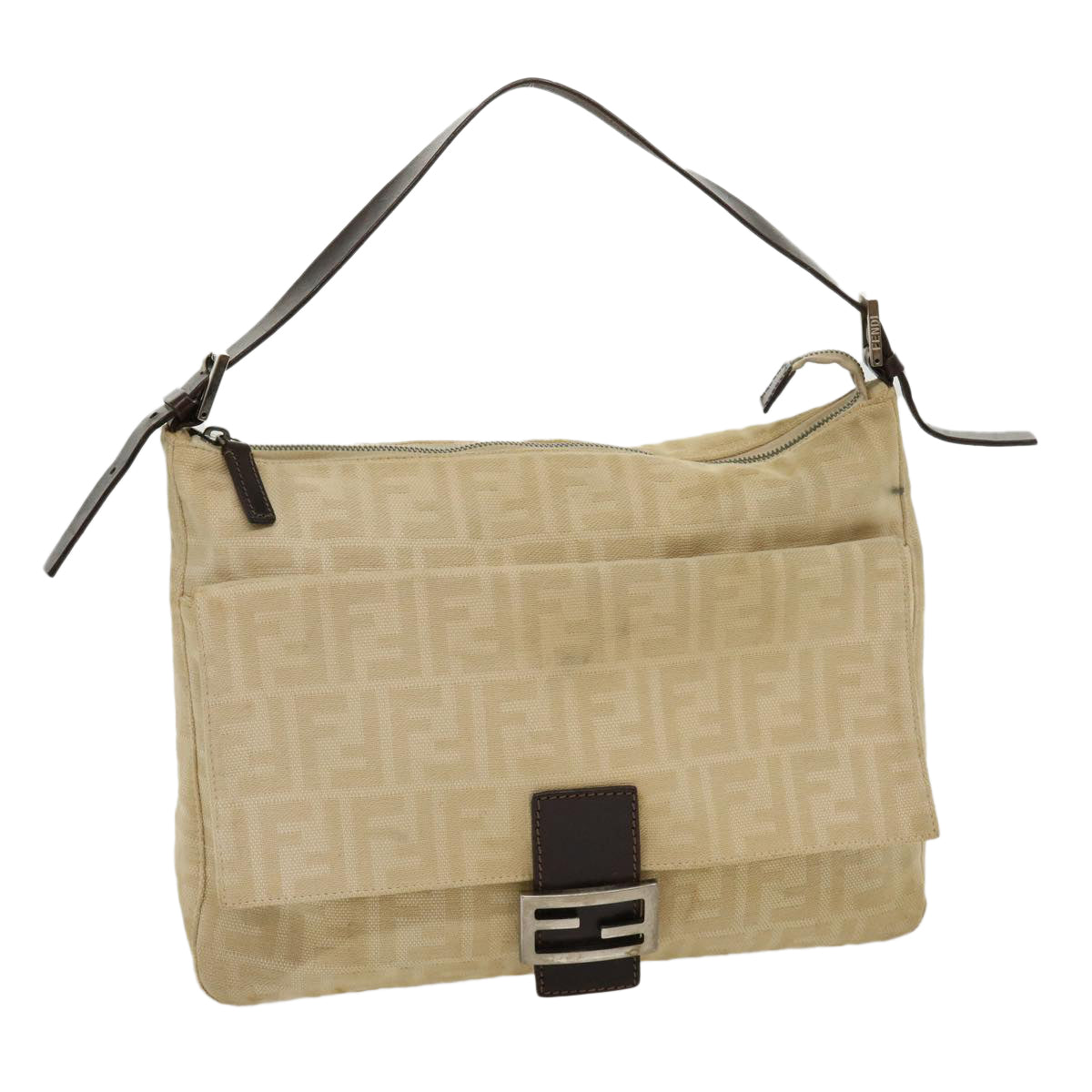 FENDI Zucca Canvas Mamma bucket Shoulder Bag Beige Auth rd2367