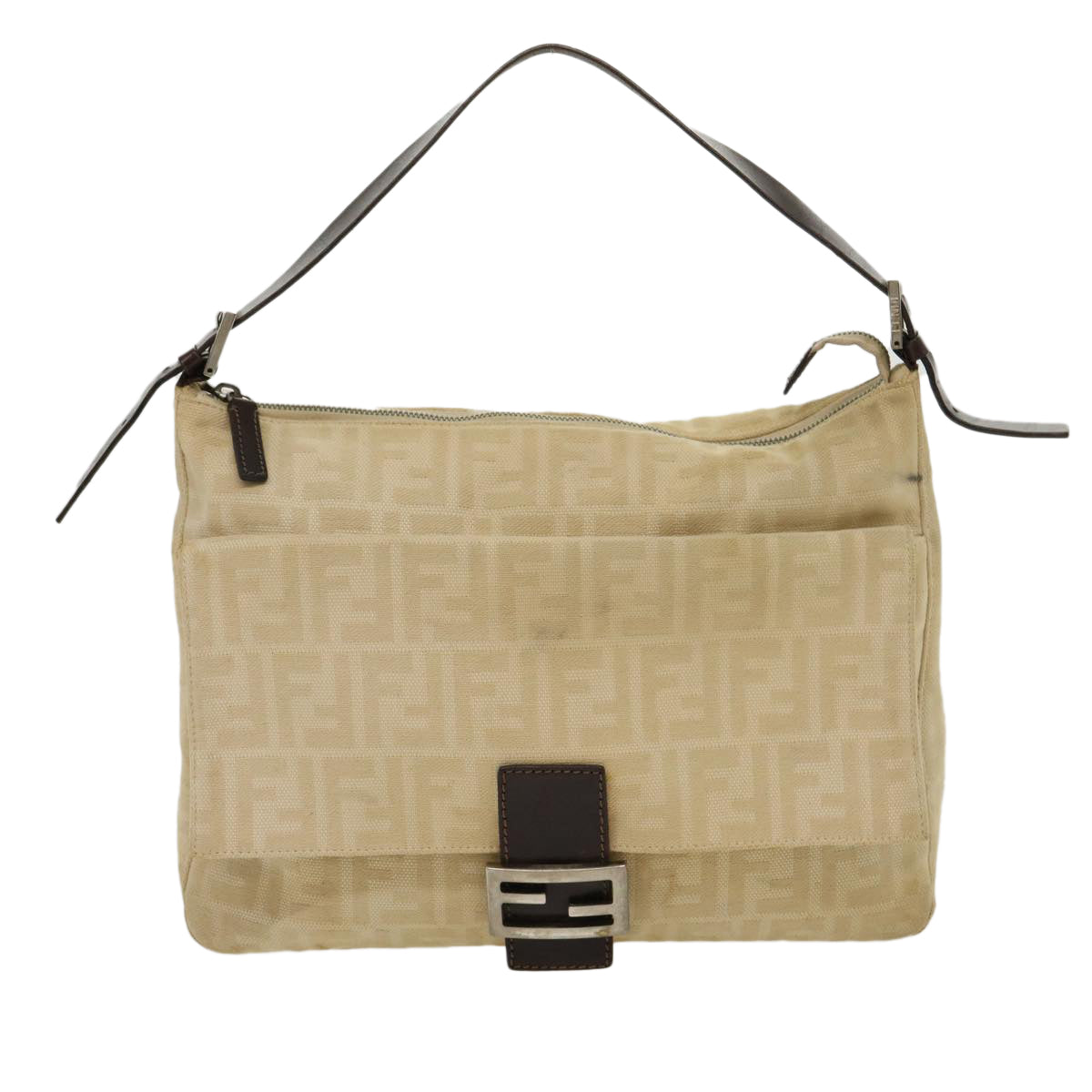 FENDI Zucca Canvas Mamma bucket Shoulder Bag Beige Auth rd2367