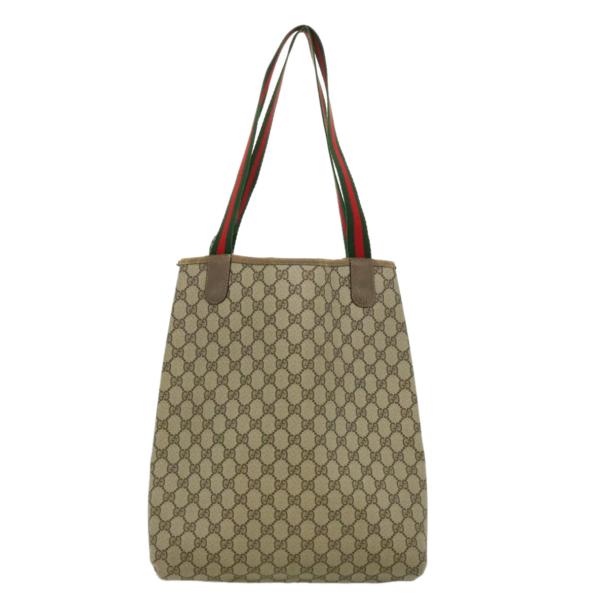 GUCCI GG Canvas Web Sherry Line Tote Bag Beige Red Green 3902003 Auth rd2376 - 0