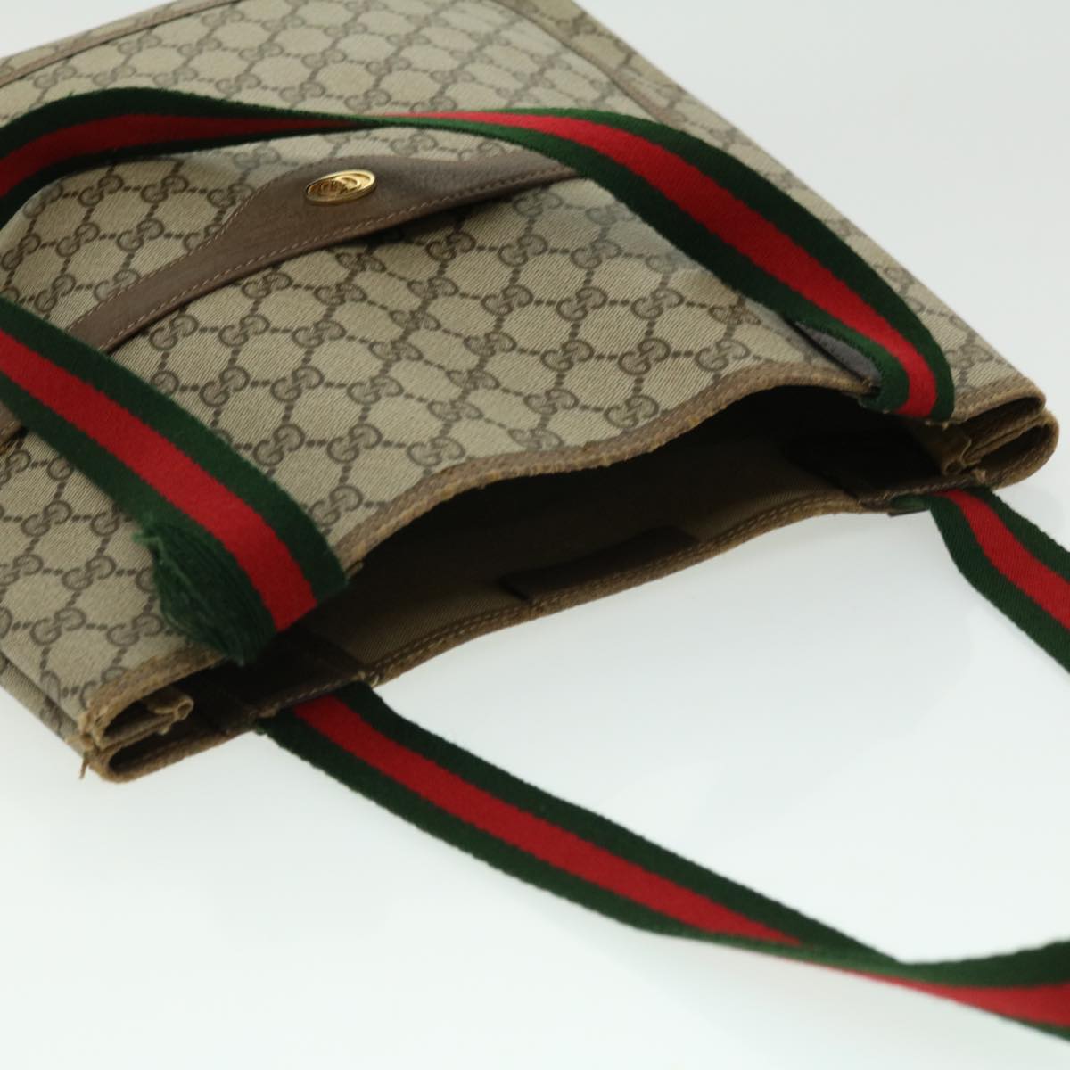 GUCCI GG Canvas Web Sherry Line Tote Bag Beige Red Green 3902003 Auth rd2376
