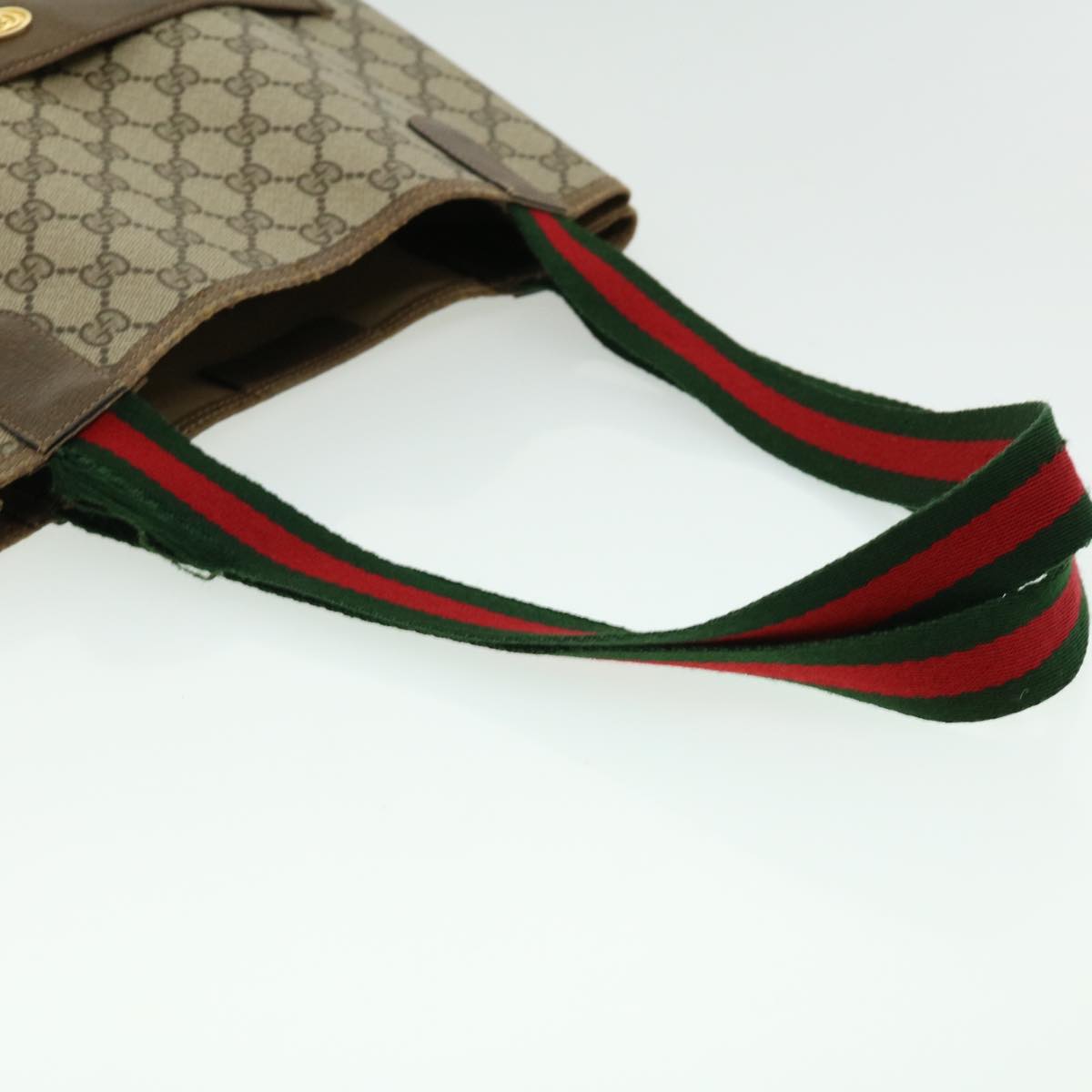 GUCCI GG Canvas Web Sherry Line Tote Bag Beige Red Green 3902003 Auth rd2376