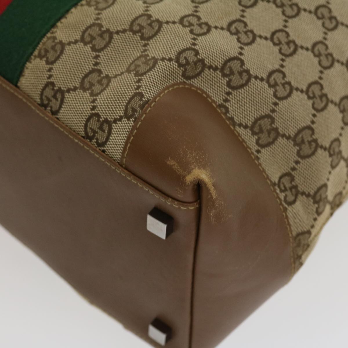 GUCCI GG Canvas Web Sherry Line Hand Bag Beige Red Green 20580025100 Auth rd2378