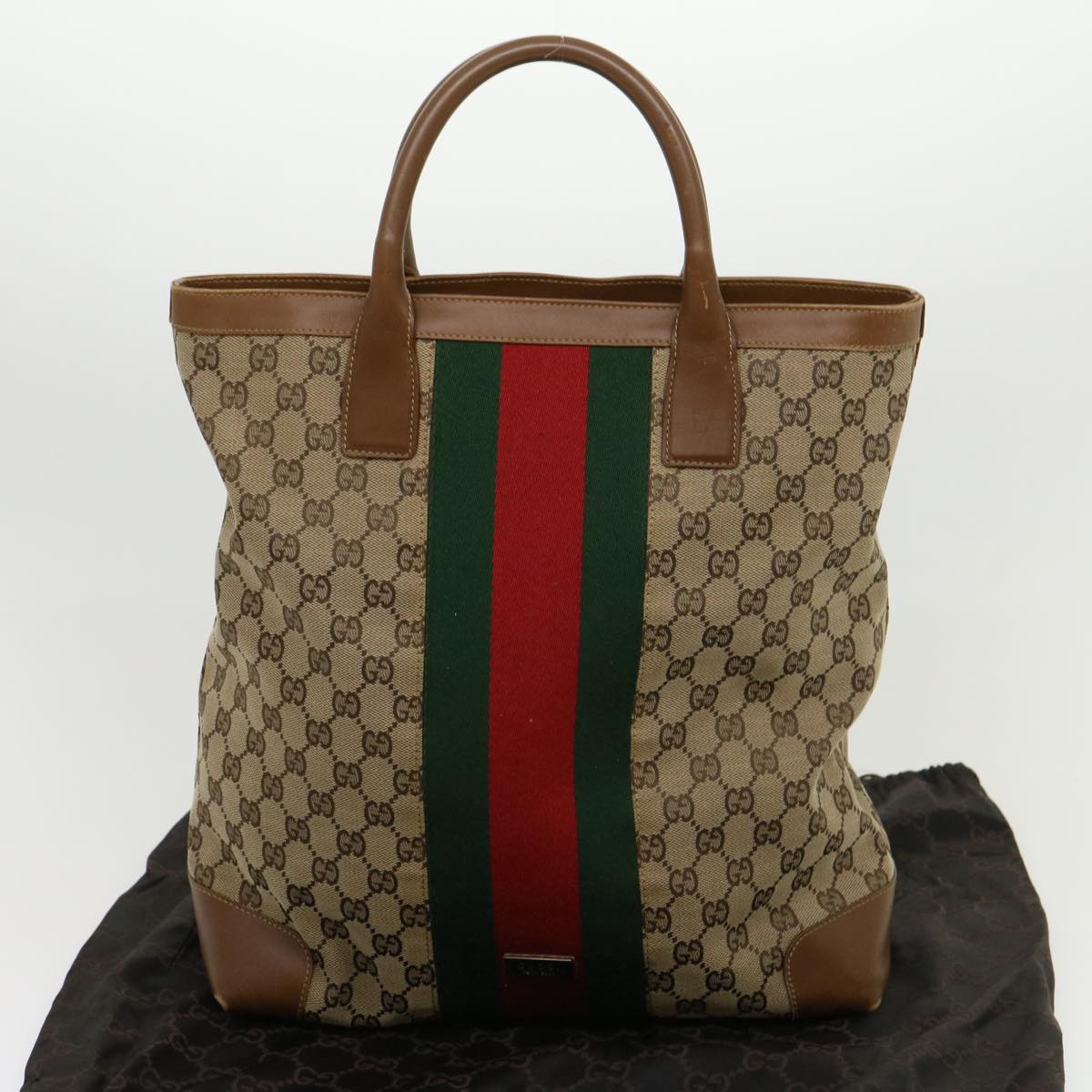 GUCCI GG Canvas Web Sherry Line Hand Bag Beige Red Green 20580025100 Auth rd2378