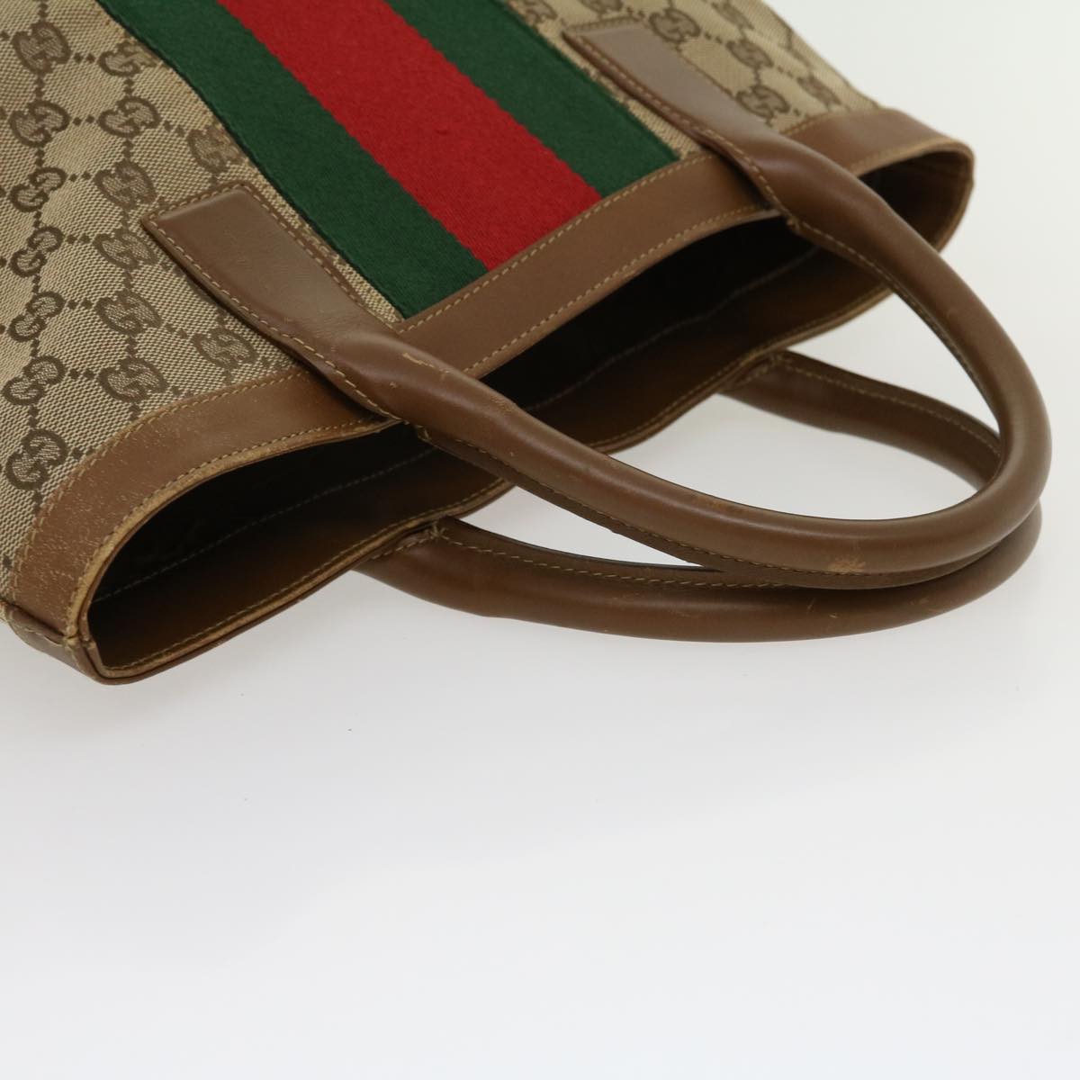 GUCCI GG Canvas Web Sherry Line Hand Bag Beige Red Green 20580025100 Auth rd2378