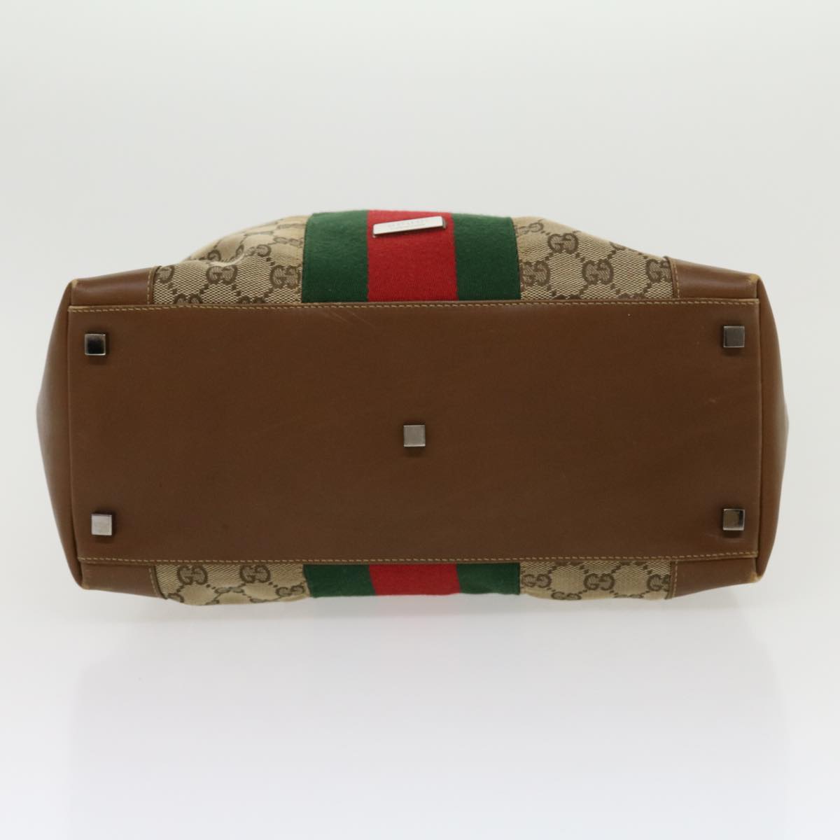 GUCCI GG Canvas Web Sherry Line Hand Bag Beige Red Green 20580025100 Auth rd2378