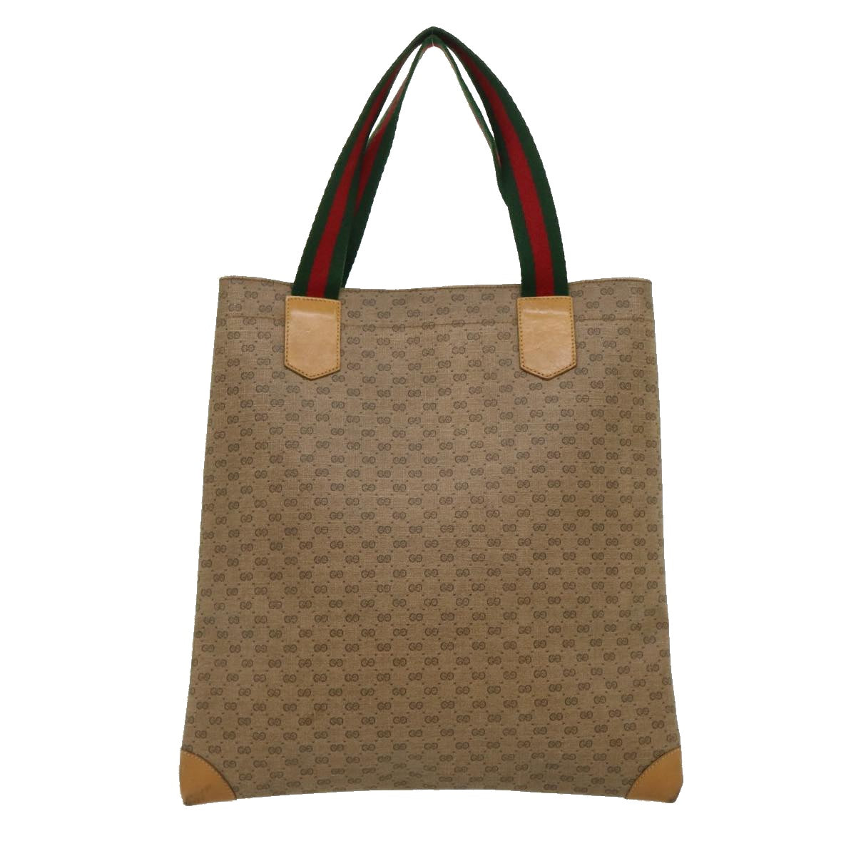 GUCCI Micro GG Canvas Web Sherry Line Tote Bag Beige Red 02371300 Auth rd2676