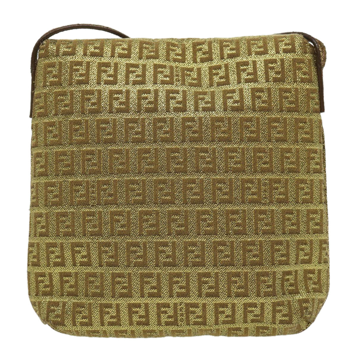 FENDI Zucchino Canvas Shoulder Bag Gold Auth rd2792