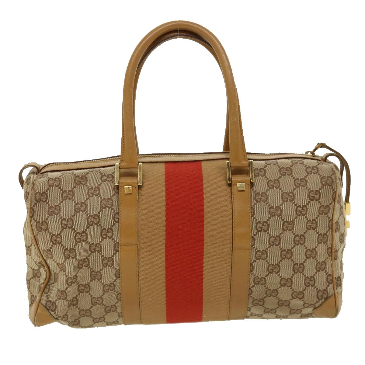 GUCCI GG Canvas Sherry Line Hand Bag Beige Red Brown 0000846002113 Auth rd2865 - 0