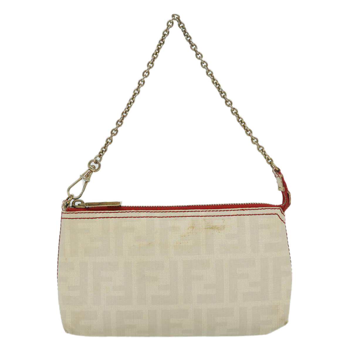 FENDI Zucca Canvas Chain Pouch White Auth rd2884