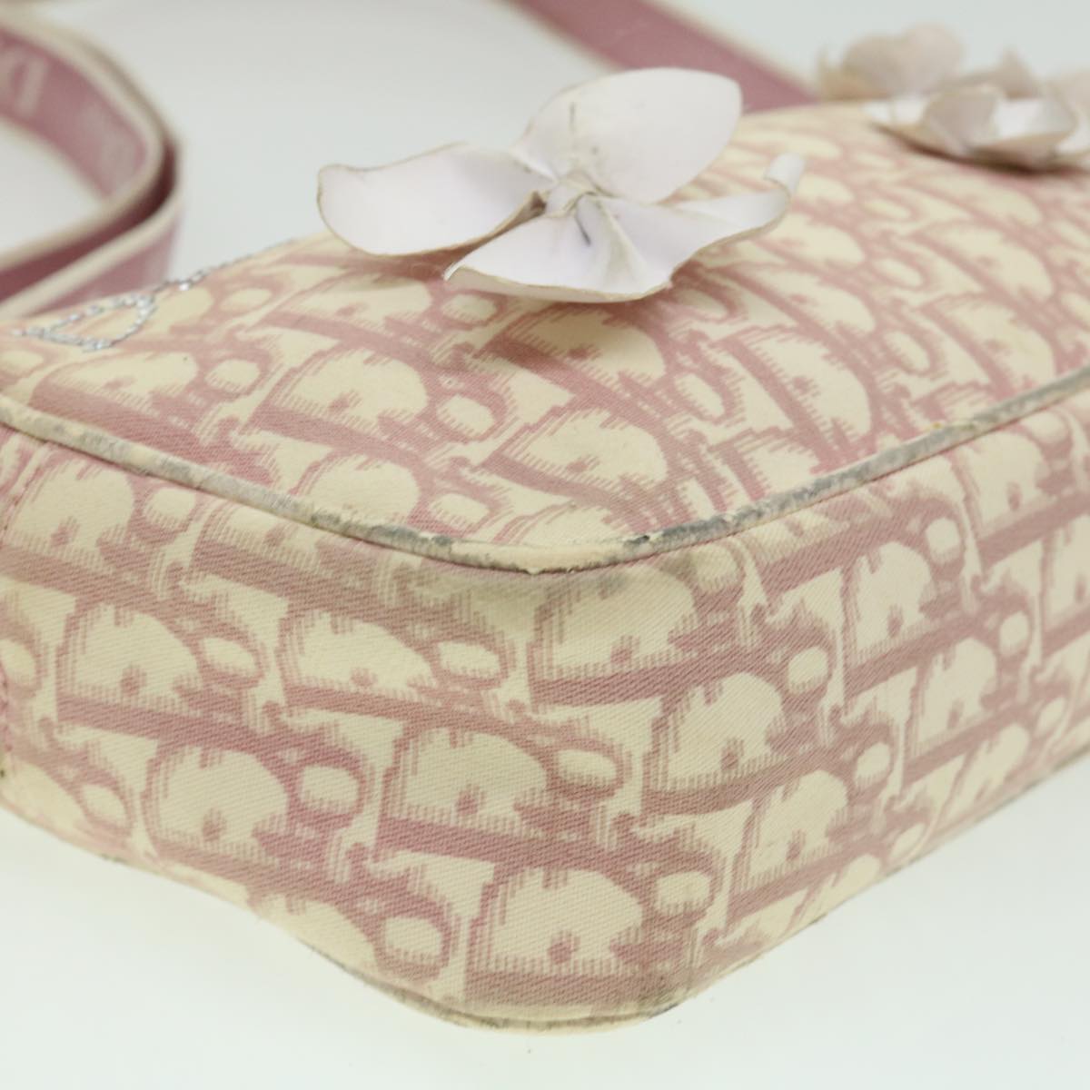 Christian Dior TrotterCanvas Flower Shoulder Bag Pink Auth rd2902