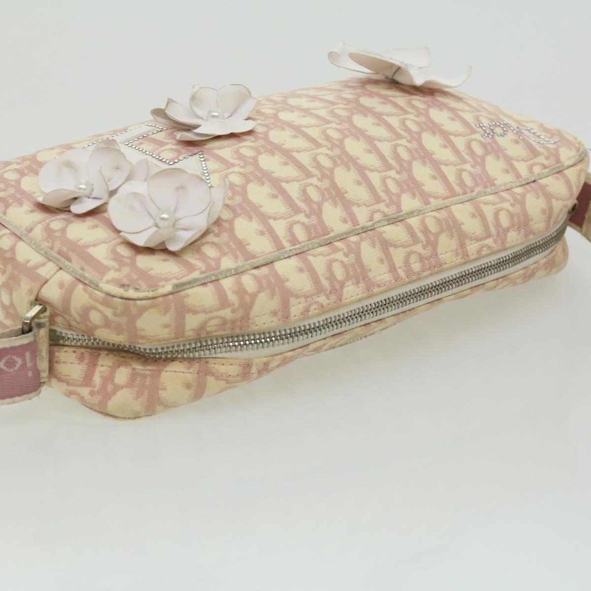 Christian Dior TrotterCanvas Flower Shoulder Bag Pink Auth rd2902