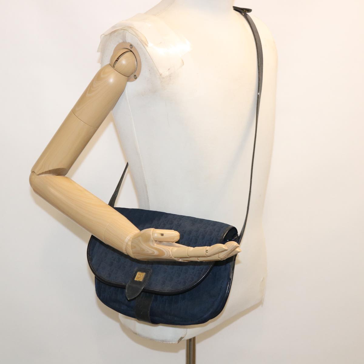 Christian Dior Trotter Canvas Shoulder Bag Navy Auth rd2917