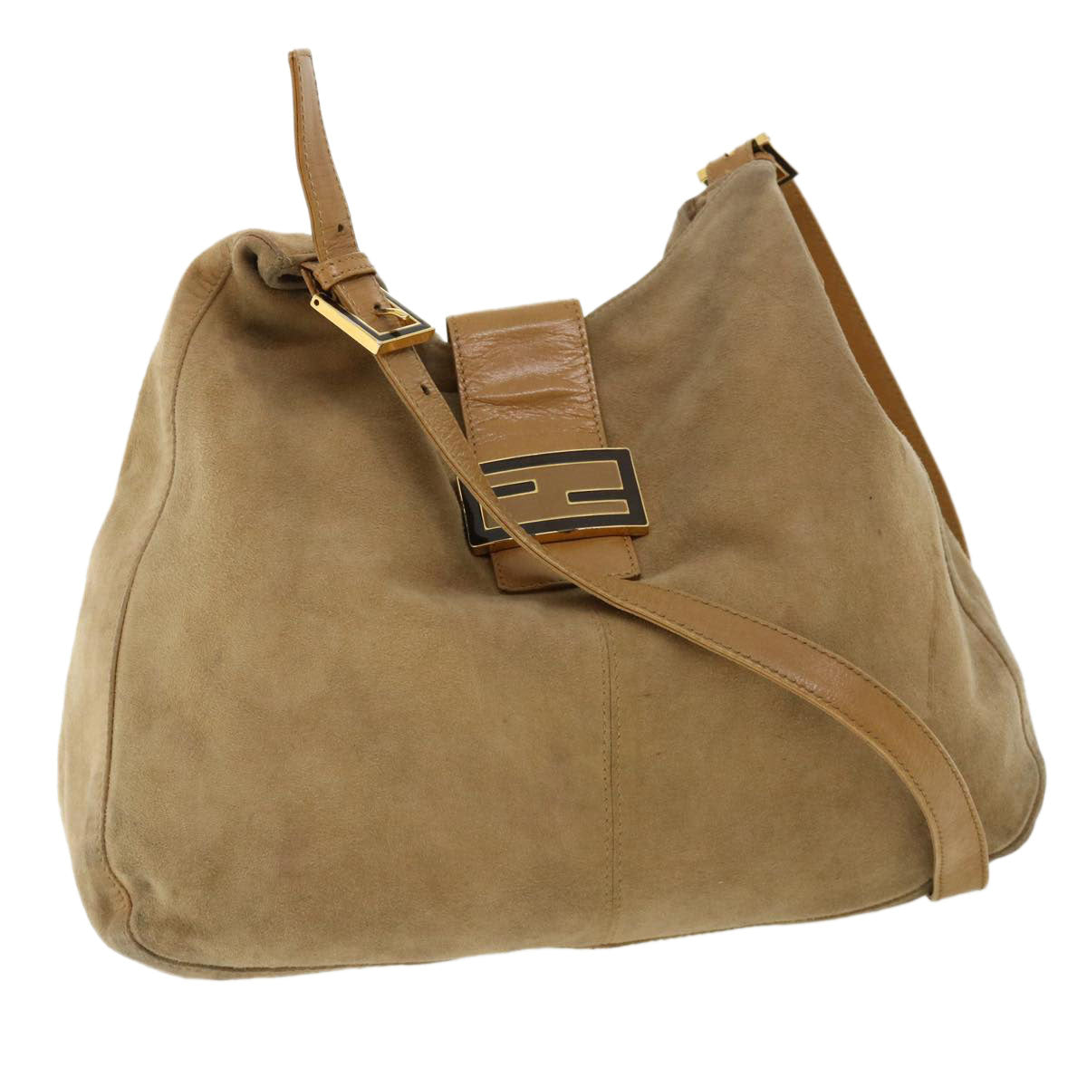 FENDI Mamma Baguette Shoulder Bag Suede Leather Brown Auth rd2986