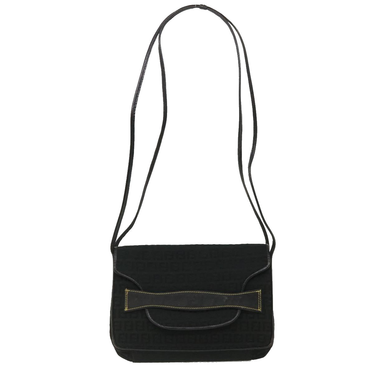 FENDI Zucchino Canvas Shoulder Bag Black Auth rd3030