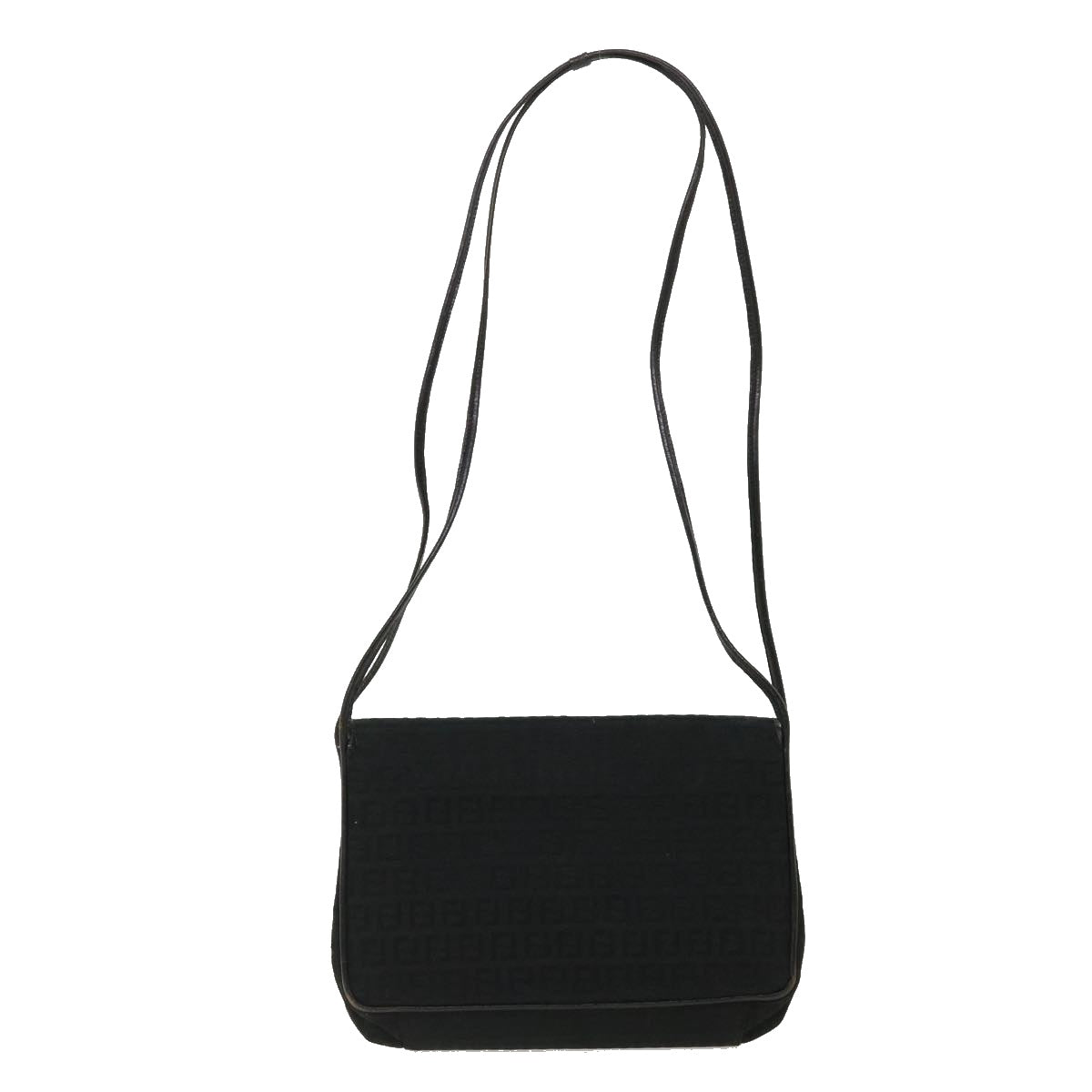 FENDI Zucchino Canvas Shoulder Bag Black Auth rd3030 - 0