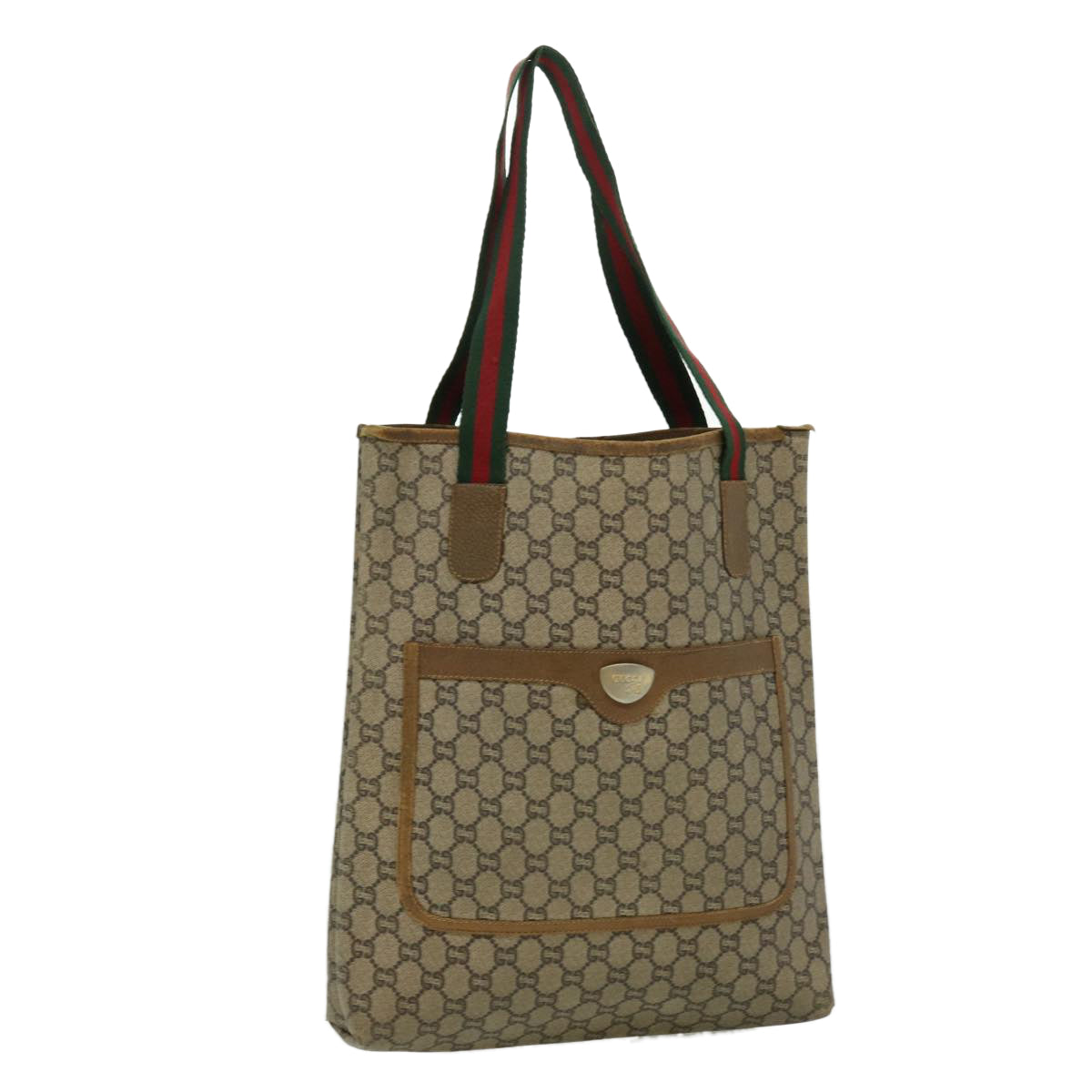 GUCCI GG Plus Canvas Tote Bag PVC Leather Beige Auth rd3380