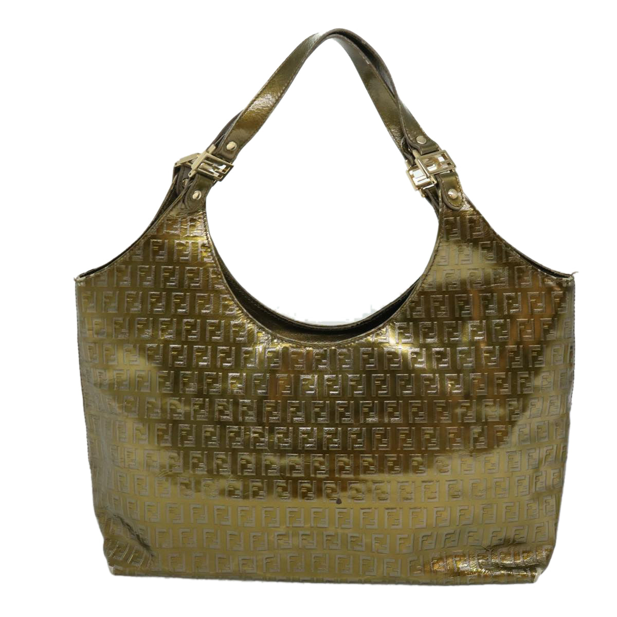 FENDI Zucchino Canvas Shoulder Bag Gold Auth rd3399 - 0