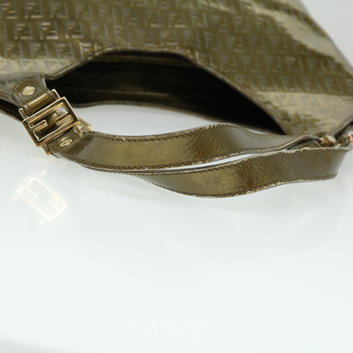 FENDI Zucchino Canvas Shoulder Bag Gold Auth rd3399