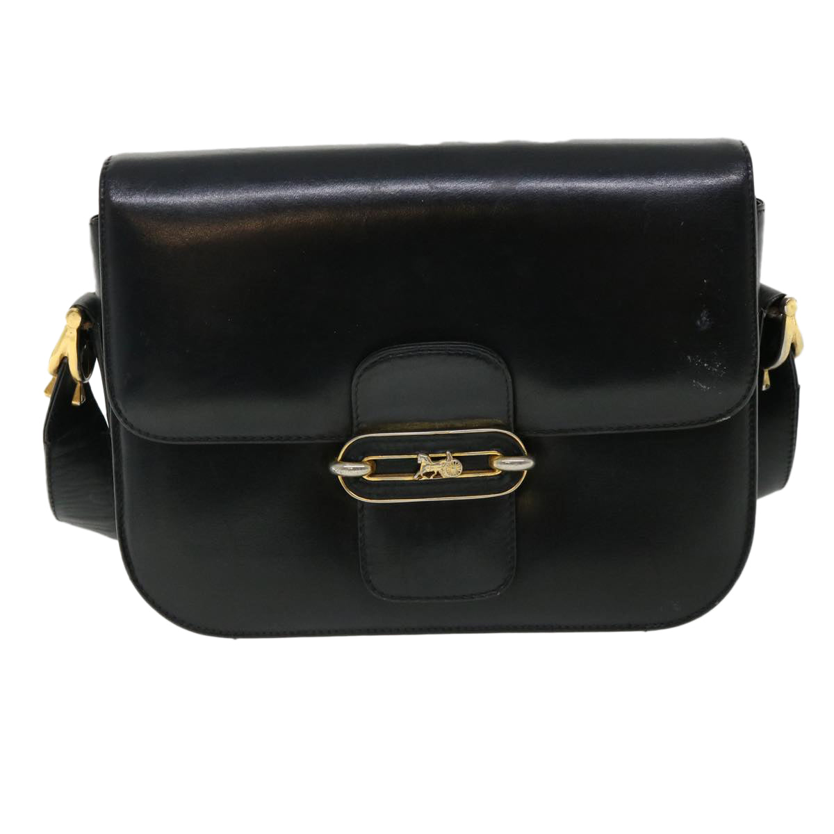 CELINE Shoulder Bag Leather Black Auth rd3515